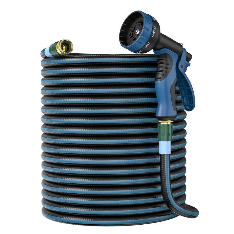 heavy duty non expanding garden hose 50 100ft durable reinforced water hose with leak proof construction kink resistant tpv material 10 function spray nozzle 3 4 connector portable strap cleaning forestry and gardening Product details 2
