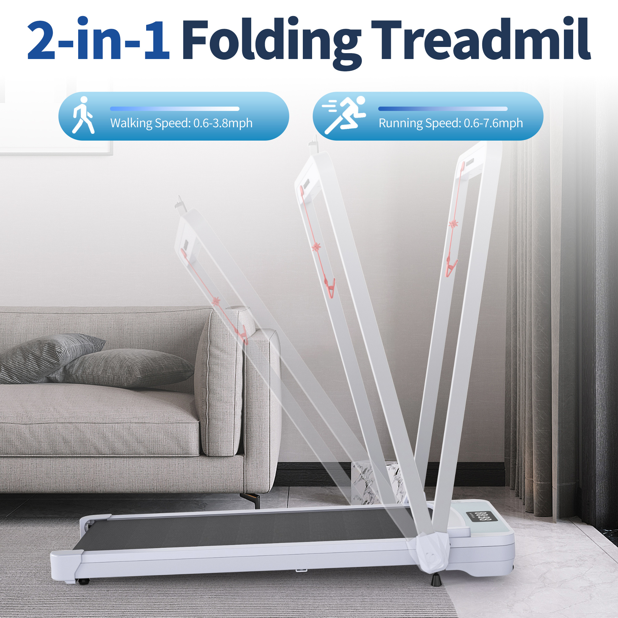 Treadmills, Treadmill Under Desk Walking Pad,2 in 1 Folding Treadmill for Home/Office with Remote Control and APP,Large Screen