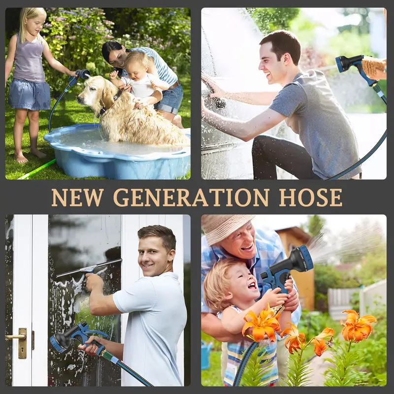 heavy duty non expanding garden hose 50 100ft durable reinforced water hose with leak proof construction kink resistant tpv material 10 function spray nozzle 3 4 connector portable strap cleaning forestry and gardening Product details 5