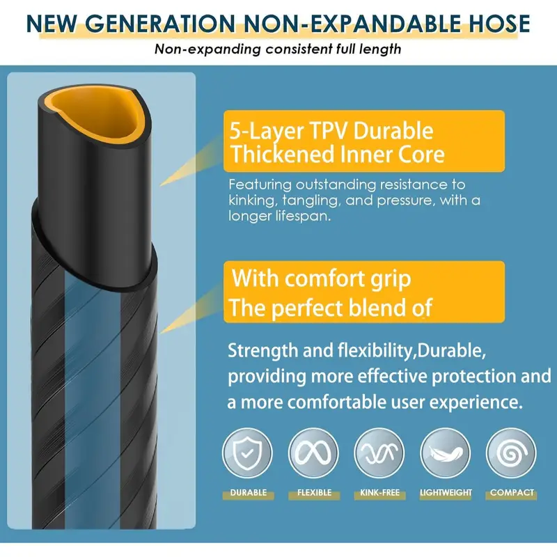 heavy duty non expanding garden hose 50 100ft durable reinforced water hose with leak proof construction kink resistant tpv material 10 function spray nozzle 3 4 connector portable strap cleaning forestry and gardening Product details 3