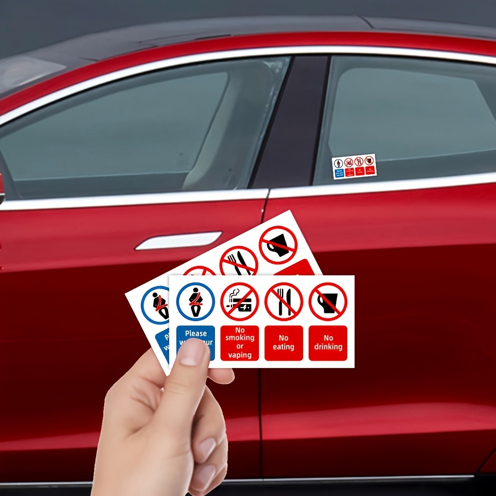 TEMU 2pcs No Smoking No Drinking No Eating Car Safety Stickers - Matte Vinyl (not Pvc) Seat Belt Reminder Decals, Self-adhesive Driver Side