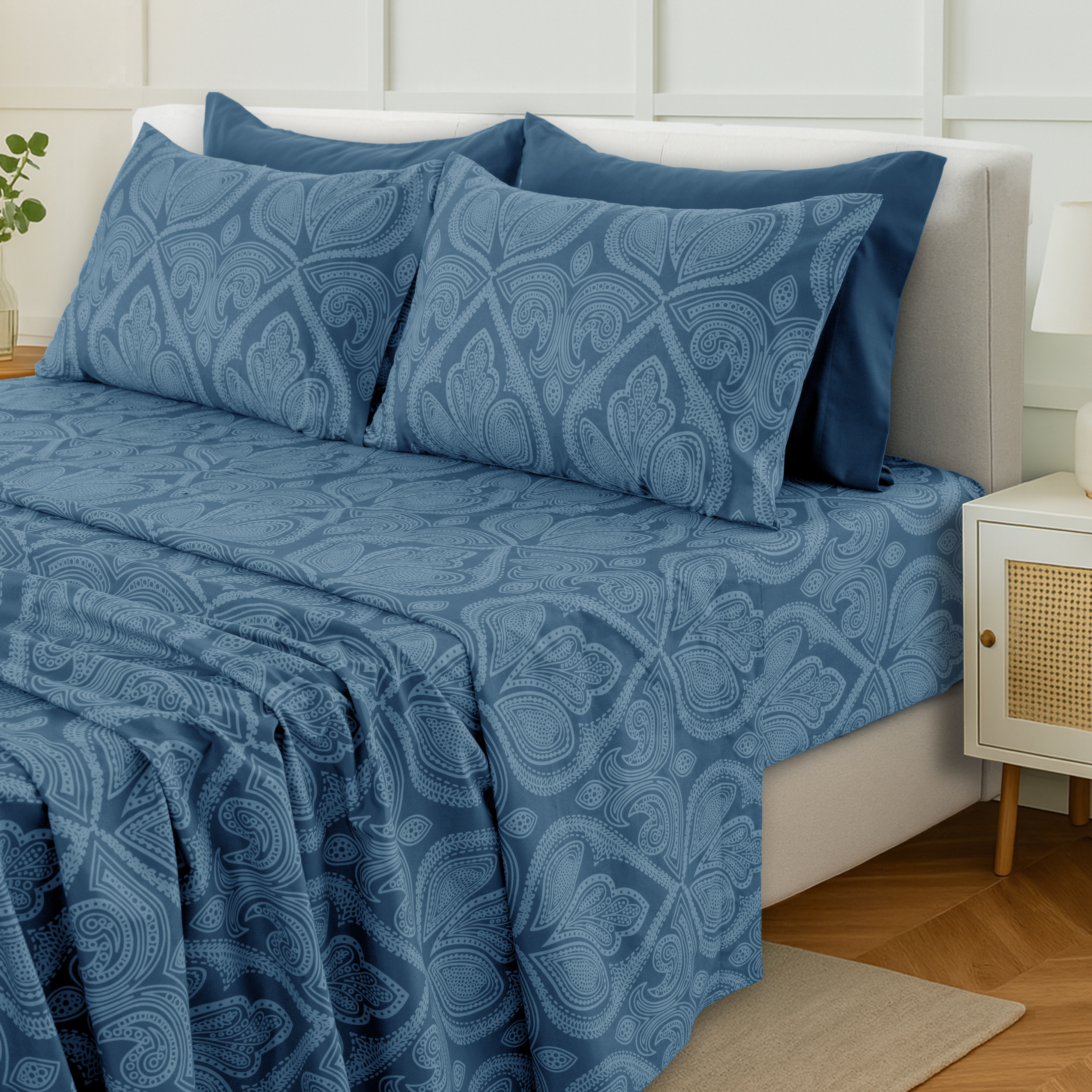   bedding paisley sheet set 6 piece soft 100 polyester bed sheets wrinkle free luxurious   deep pocket fitted sheet flat sheet pillowcases   in 6 sizes multiple colors