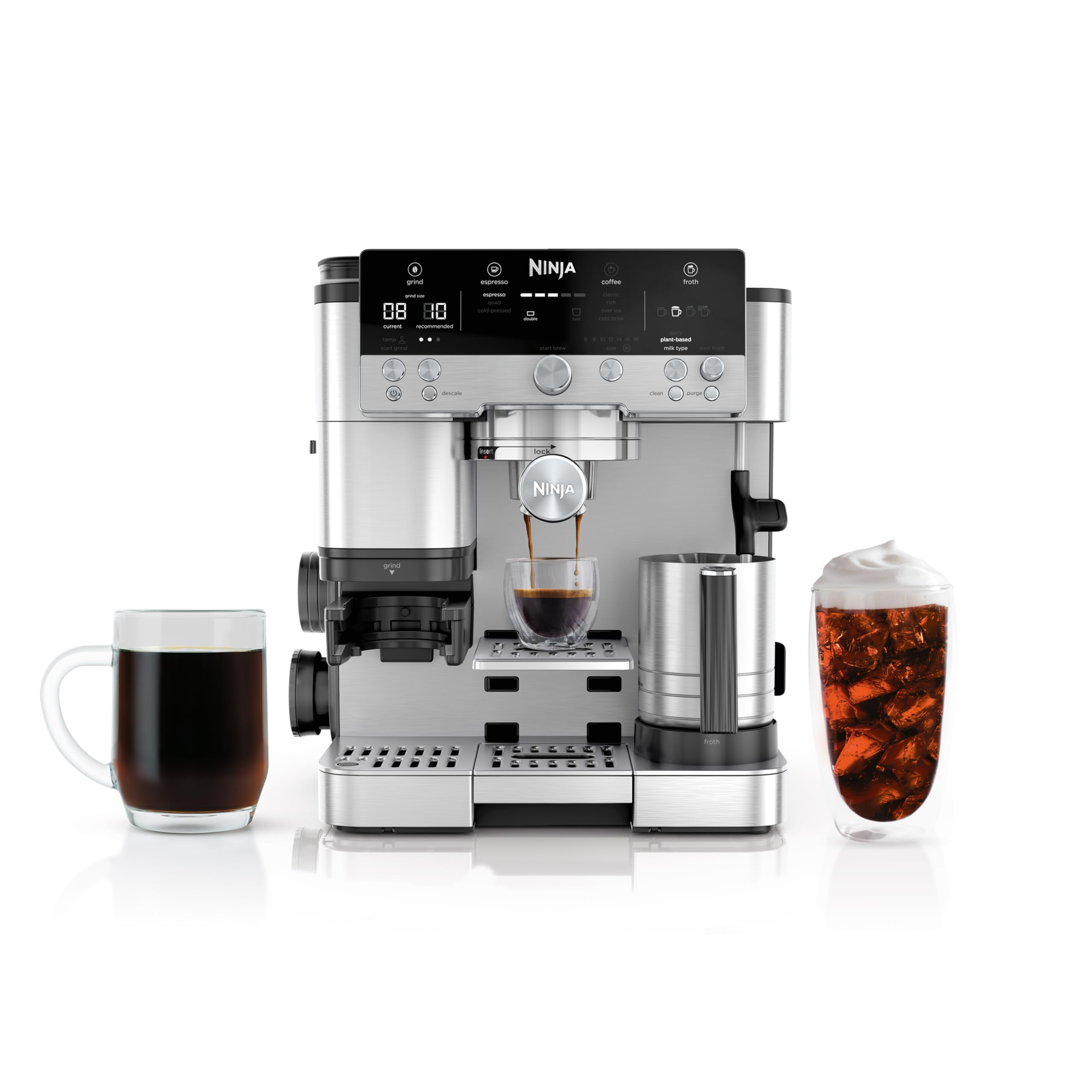 espresso machine and drip coffee maker luxe caf   integrated coffee grinder milk frother   tamper built in espresso accessory storage stainless steel es601 Product details 0