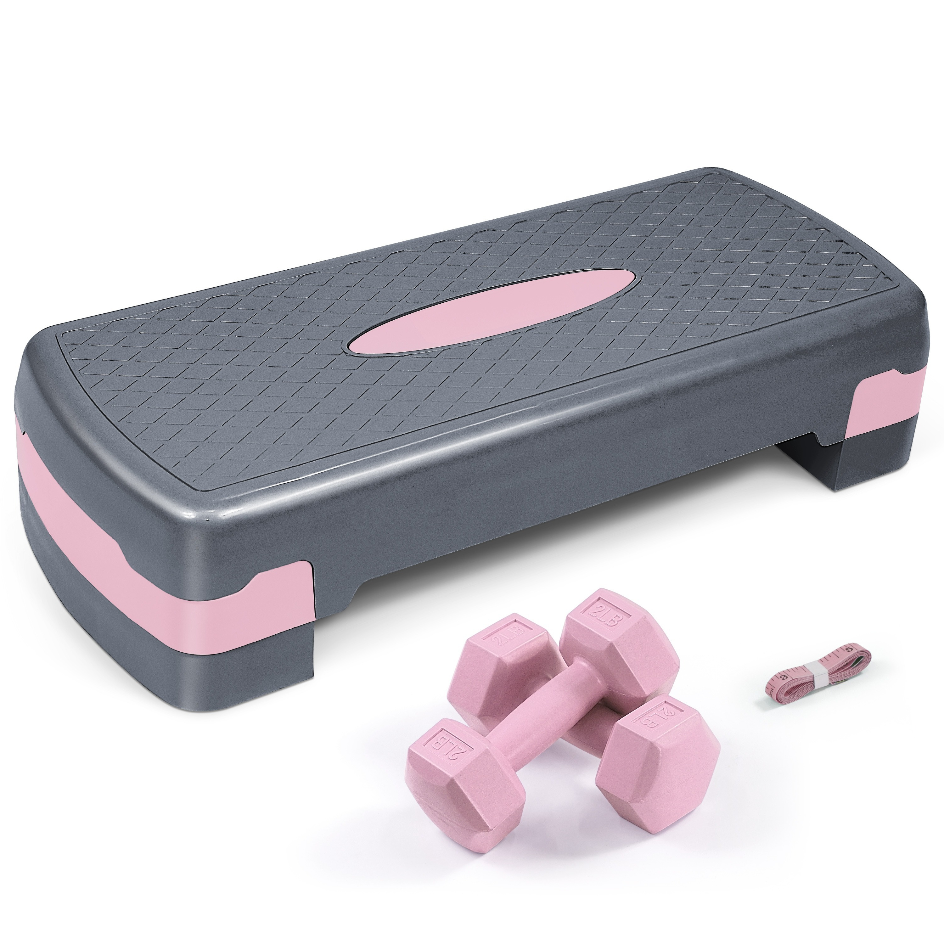 TEMU Adjustable Height Aerobic Stepper Set With 2 Dumbbells & Measuring Tape, Workout Exercise Step Platform W/ Level Risers, Gift For A Holiday And