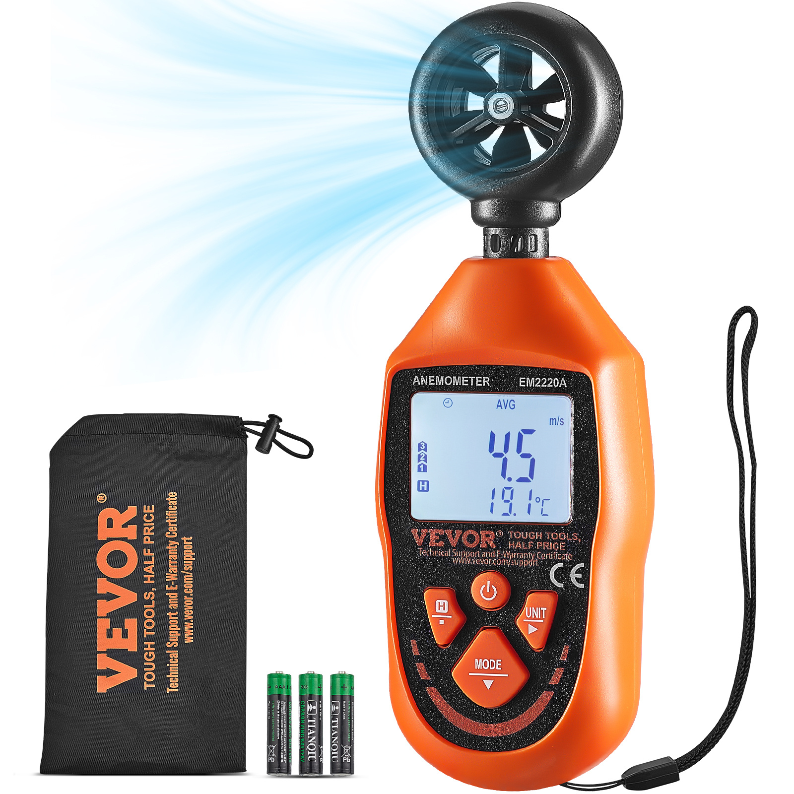 TEMU Vevor Handheld , 14℉-113℉, Digital Wind Speed Meter Gauge With Led Backlight Screen, Measures Wind Temperature Air Flow , For Sailing Surfing