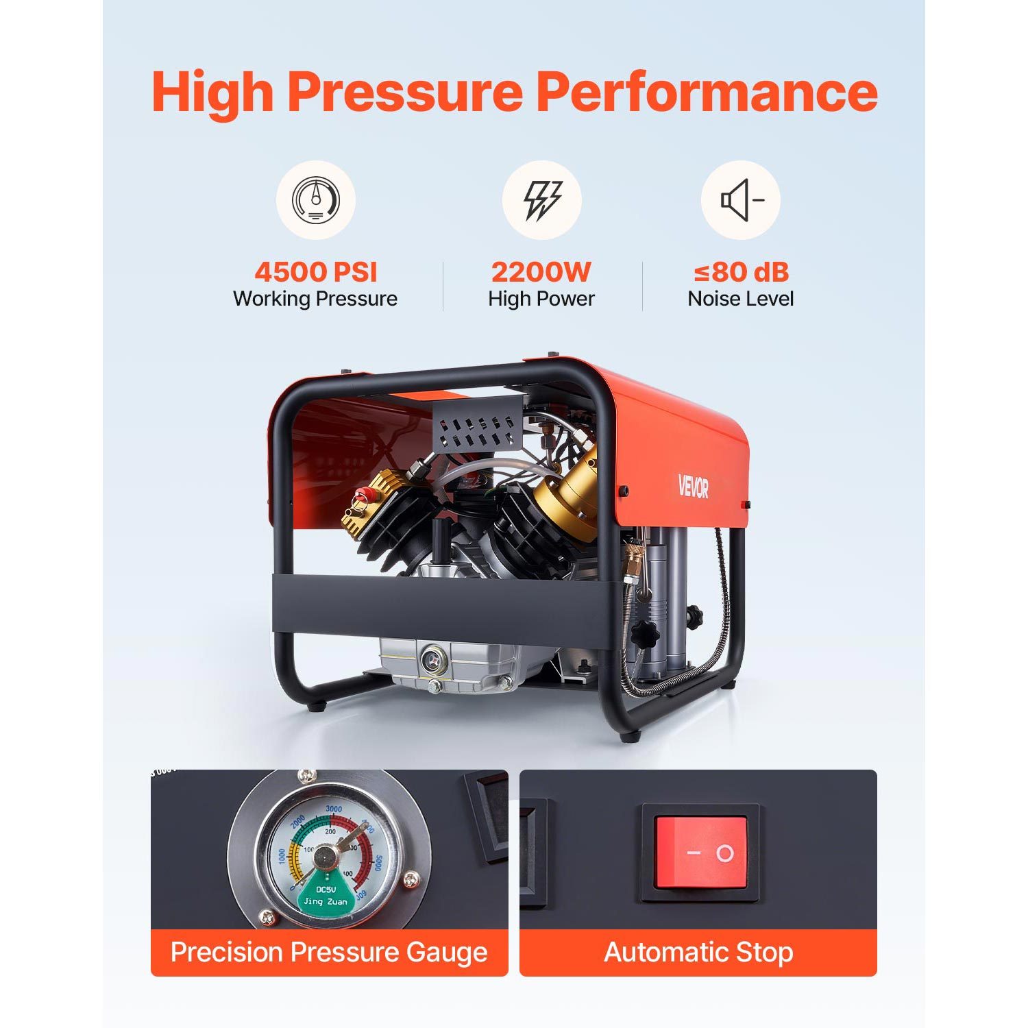 pcp air compressor 4500psi 30mpa 2 cylinder   diving tank compressor external water cooling internal water cooling Product details 4