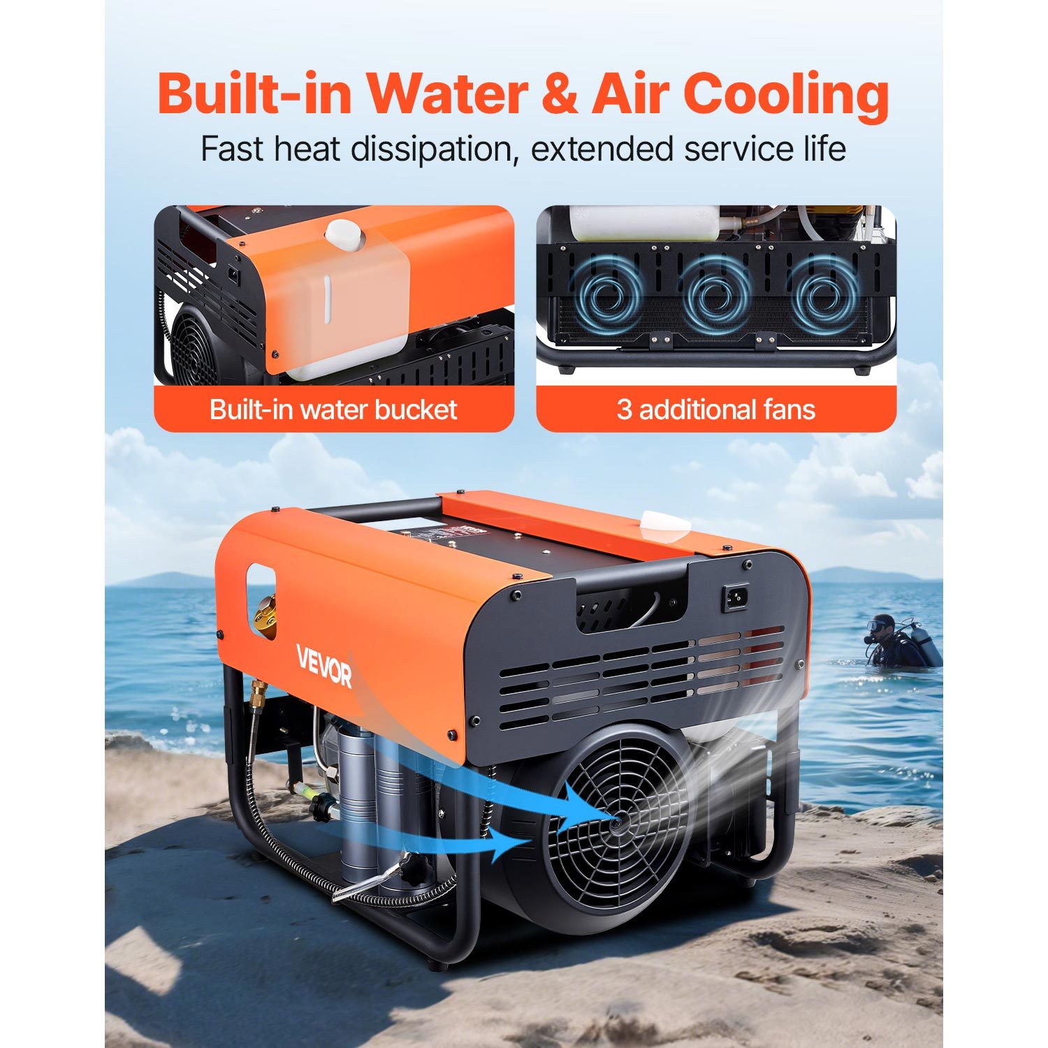 pcp air compressor 4500psi 30mpa 2 cylinder   diving tank compressor external water cooling internal water cooling Product details 9
