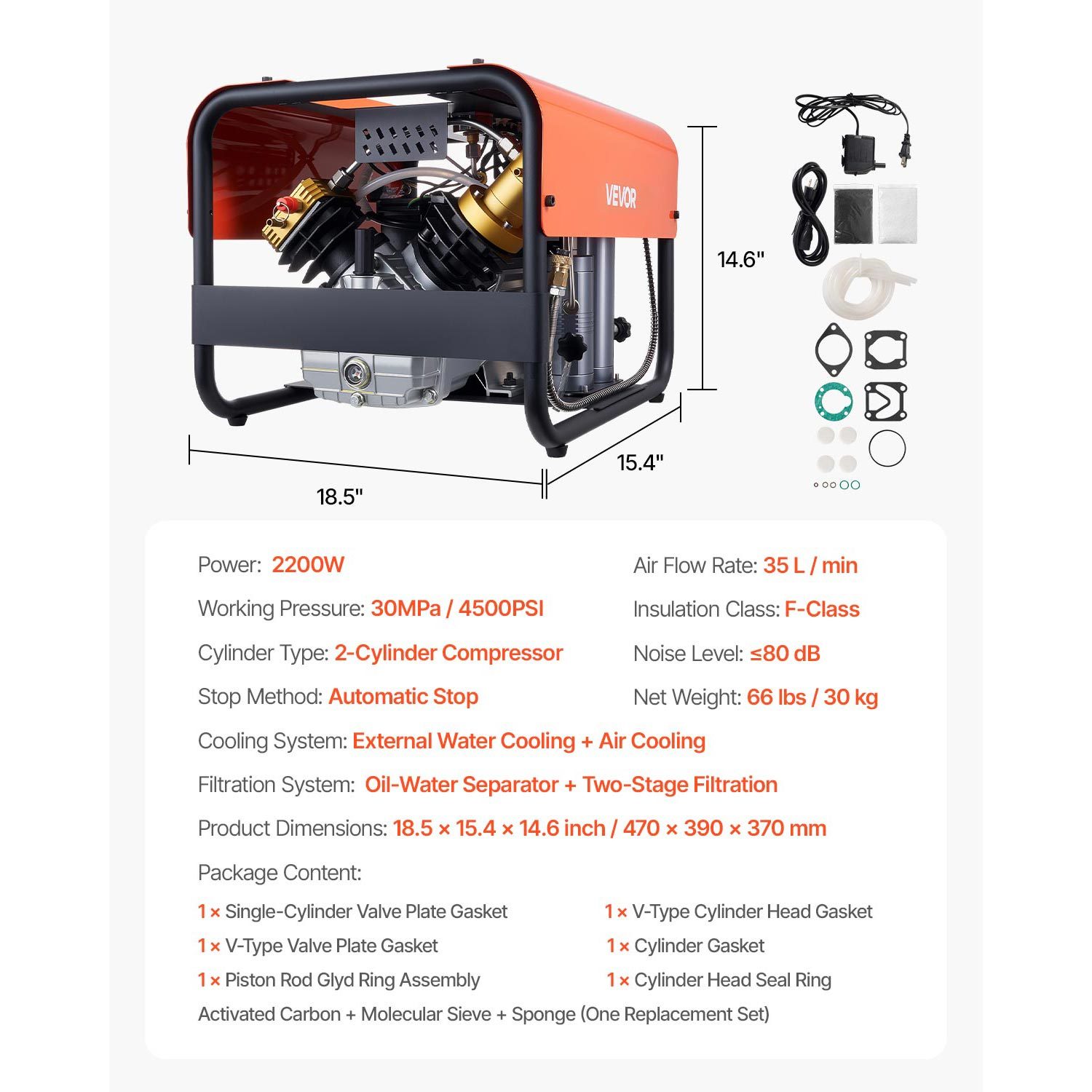 pcp air compressor 4500psi 30mpa 2 cylinder   diving tank compressor external water cooling internal water cooling Product details 6