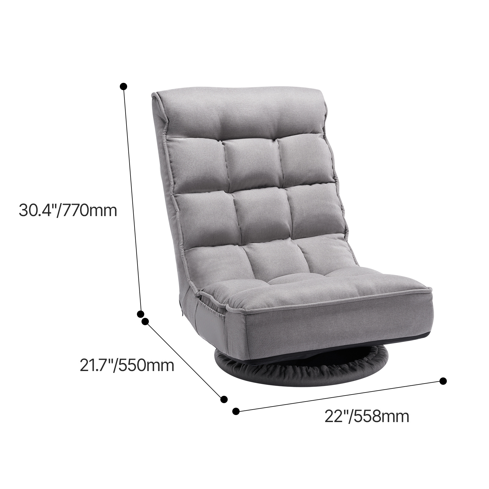 VEVOR Swivel Floor Gaming Chair, 360-Degree Rotating Floor Chair with 4 Adjustable Position Folding Backrest and Lumbar Support, Folding Video Reclining Sofa for Watching TV Reading Playing Game, Gray No armrests/with handrails