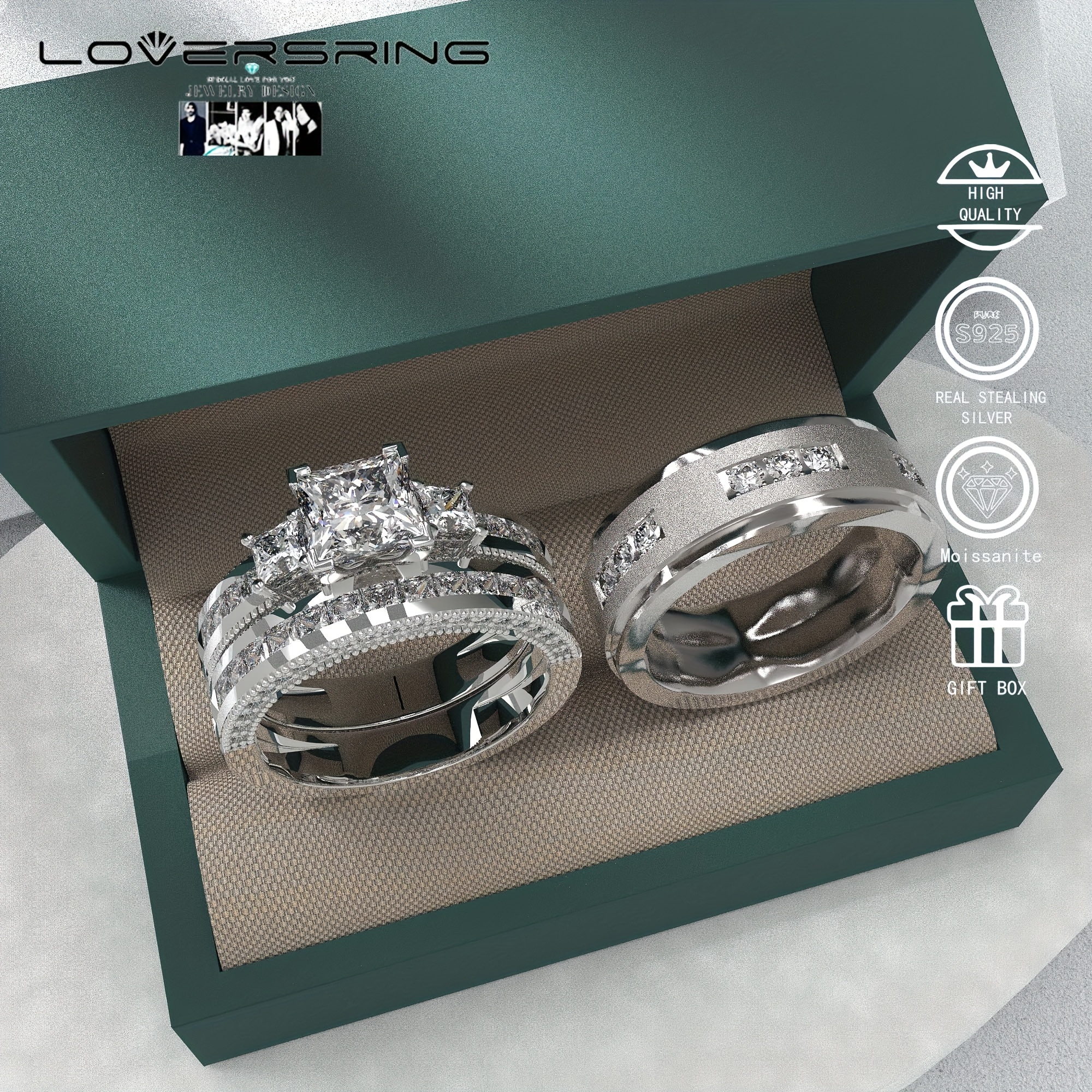 Bridal Sets Wedding Ring Sets His And Hers Promise Ring Couples Bridal Sets Women S925 Sterling Silvery Moissanite Man Wedding Bands With Couple Ring Box