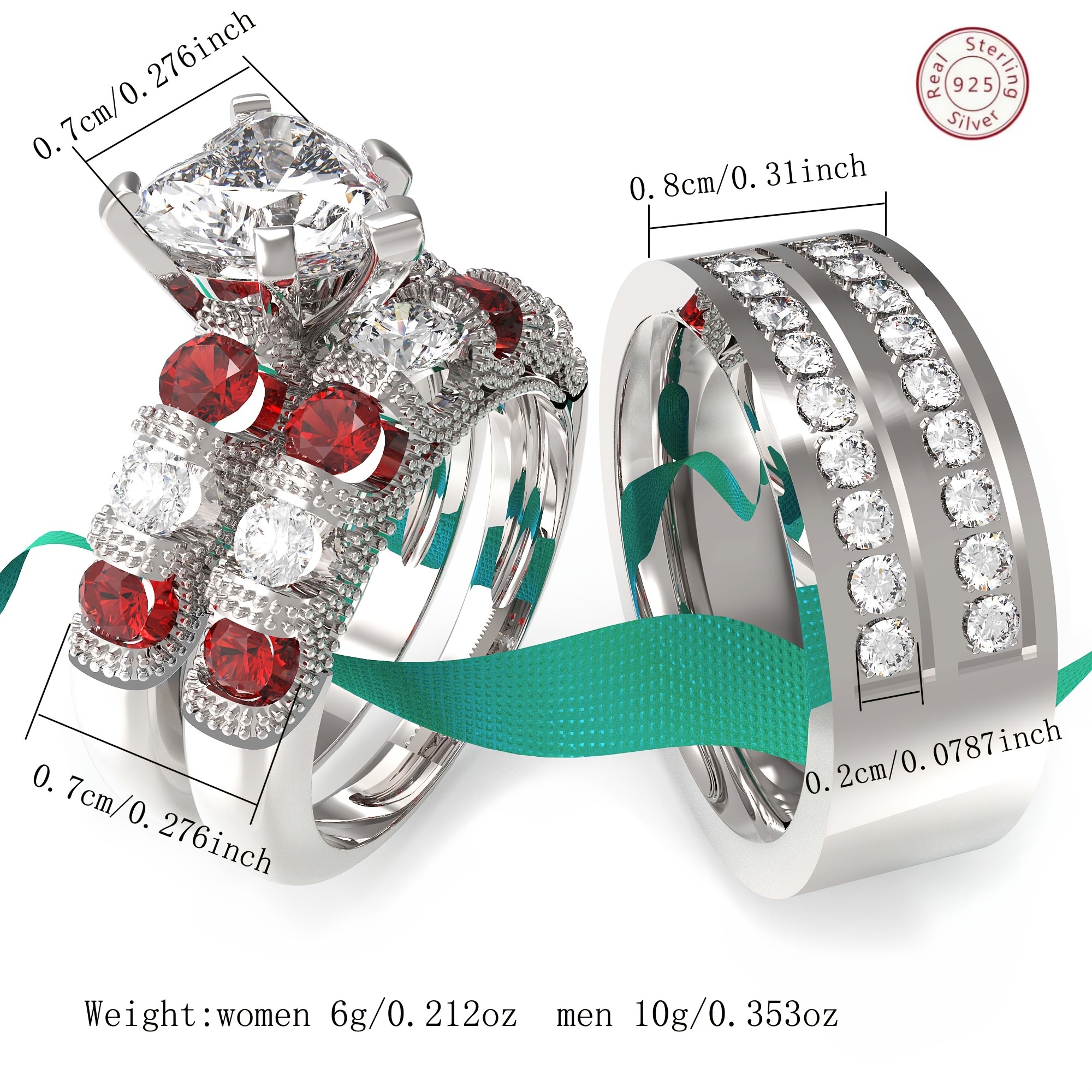 Bridal Sets Wedding Ring Sets His And Hers Promise Ring Couples Bridal Sets Women S925 Sterling Silvery Moissanite Man Wedding Bands With Couple Ring Box - Image 2