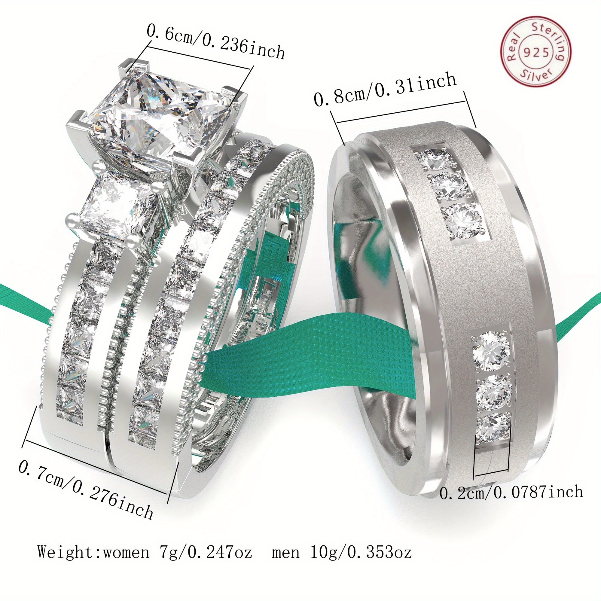Bridal Sets Wedding Ring Sets His And Hers Promise Ring Couples Bridal Sets Women S925 Sterling Silvery Moissanite Man Wedding Bands With Couple Ring Box - Image 3