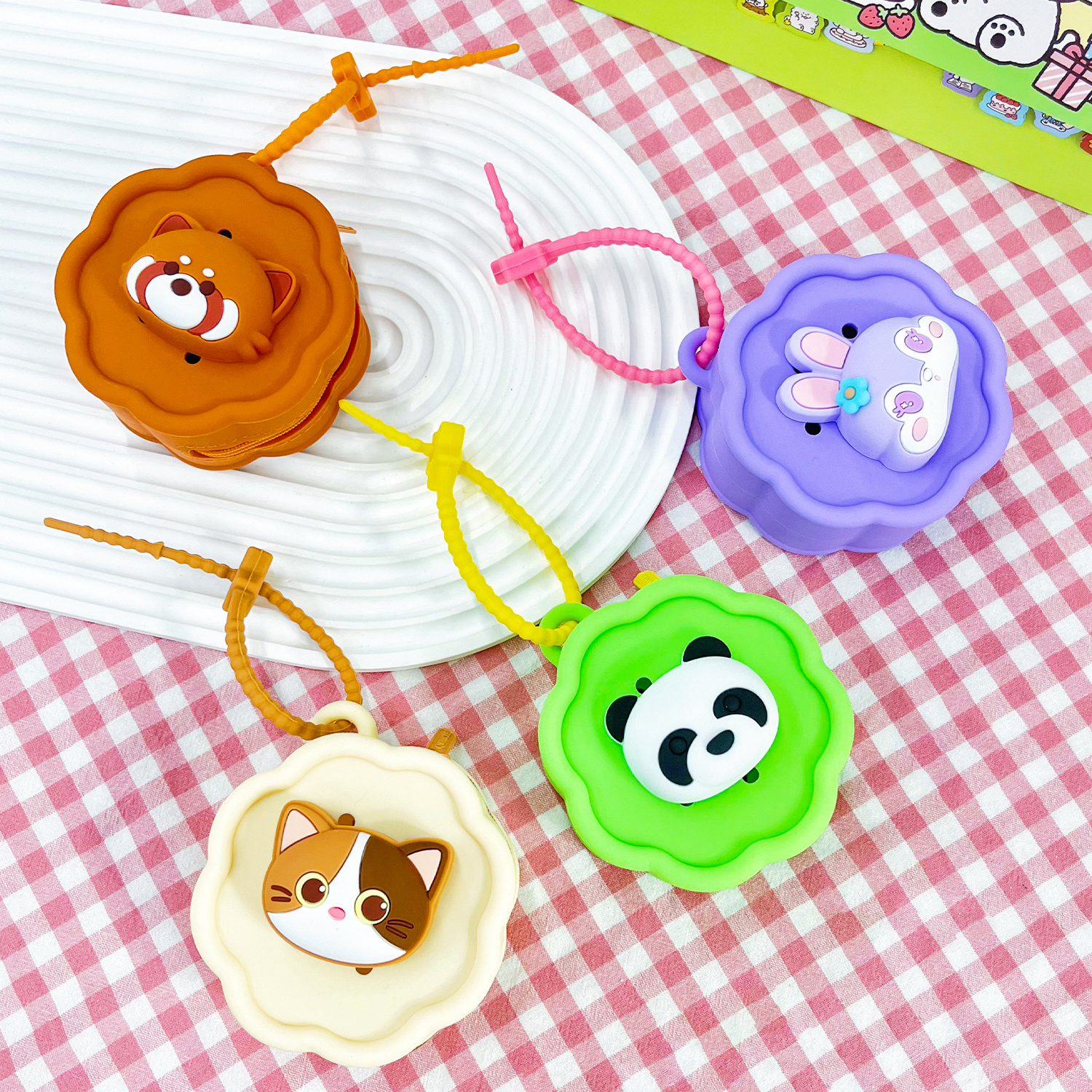 cute animal silicone coin purse keychain – mini zipper pouch bag for  , earbuds, cash & small accessories – adorable kawaii cartoon animal   holder – soft lightweight portable organizer for girls, kids, women, travel & backpack use –   in brown bear, purple bunny,   & cream cat details 0