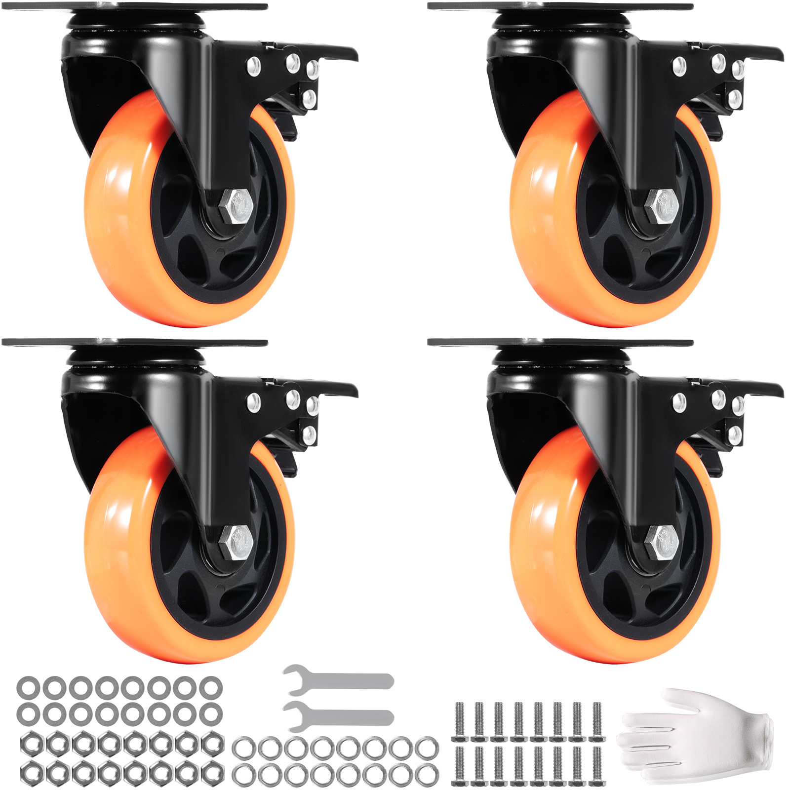 TEMU Vevor Caster Wheels, 4-inch Swivel , Set Of 4, With Security A/b Locking No Noise Pvc Wheels, Heavy Duty 350 Lbs Load Capacity Per Caster,