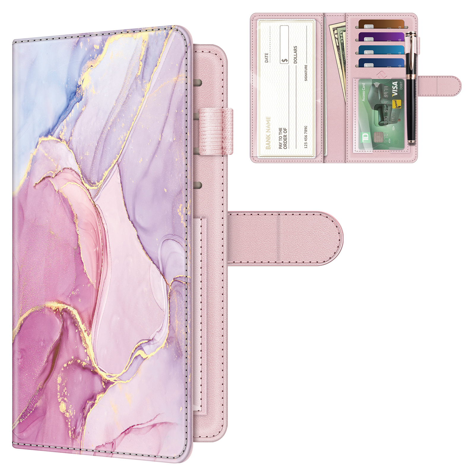 TEMU Fintie Checkbook Cover For Personal Checkbook, Rfid Blocking Big Capacity Checks With Pen Holder, Cards Slots