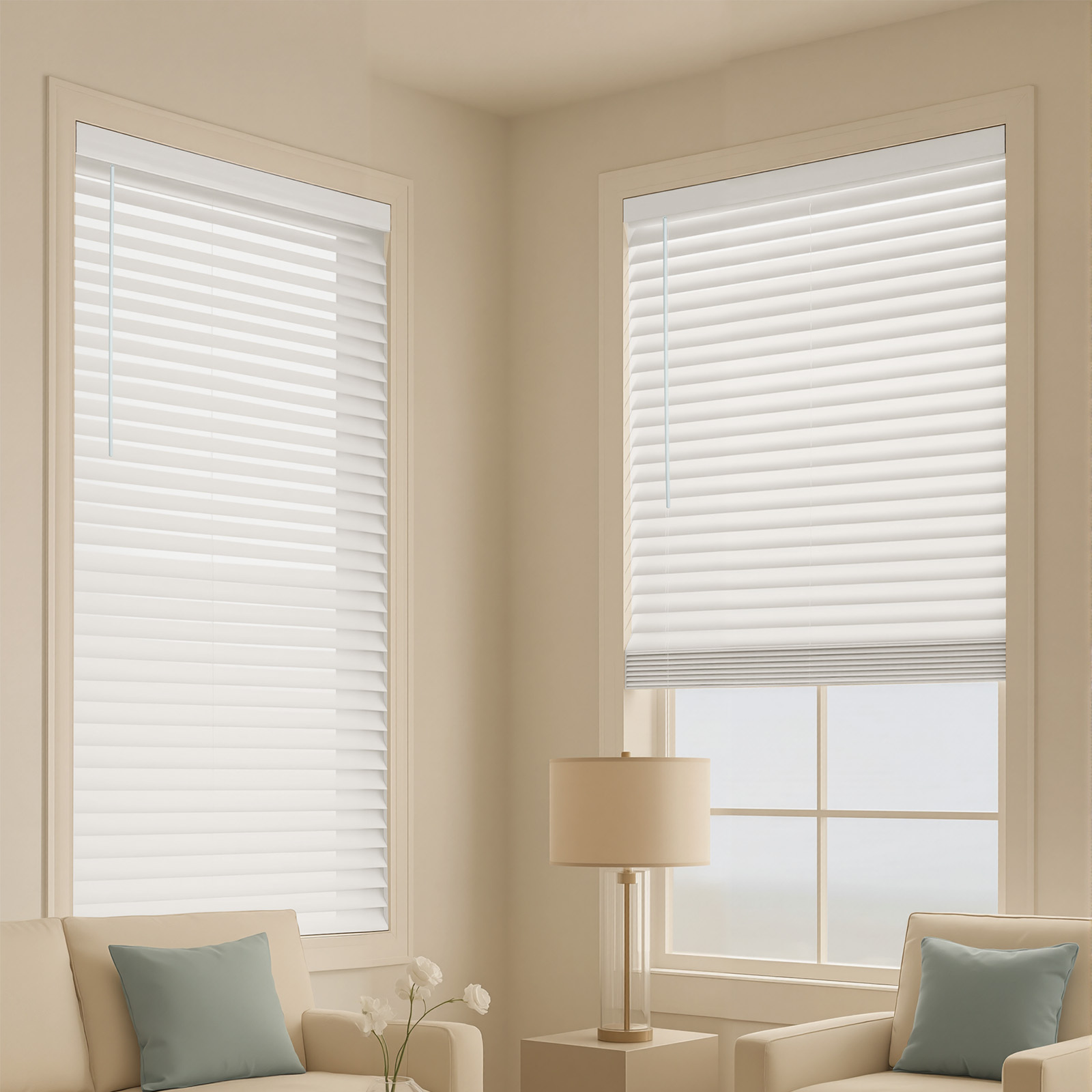 TEMU Vevor Wood Blinds 2" Slat 34.5" W X 60" H Cordless Window Blinds And Shades White