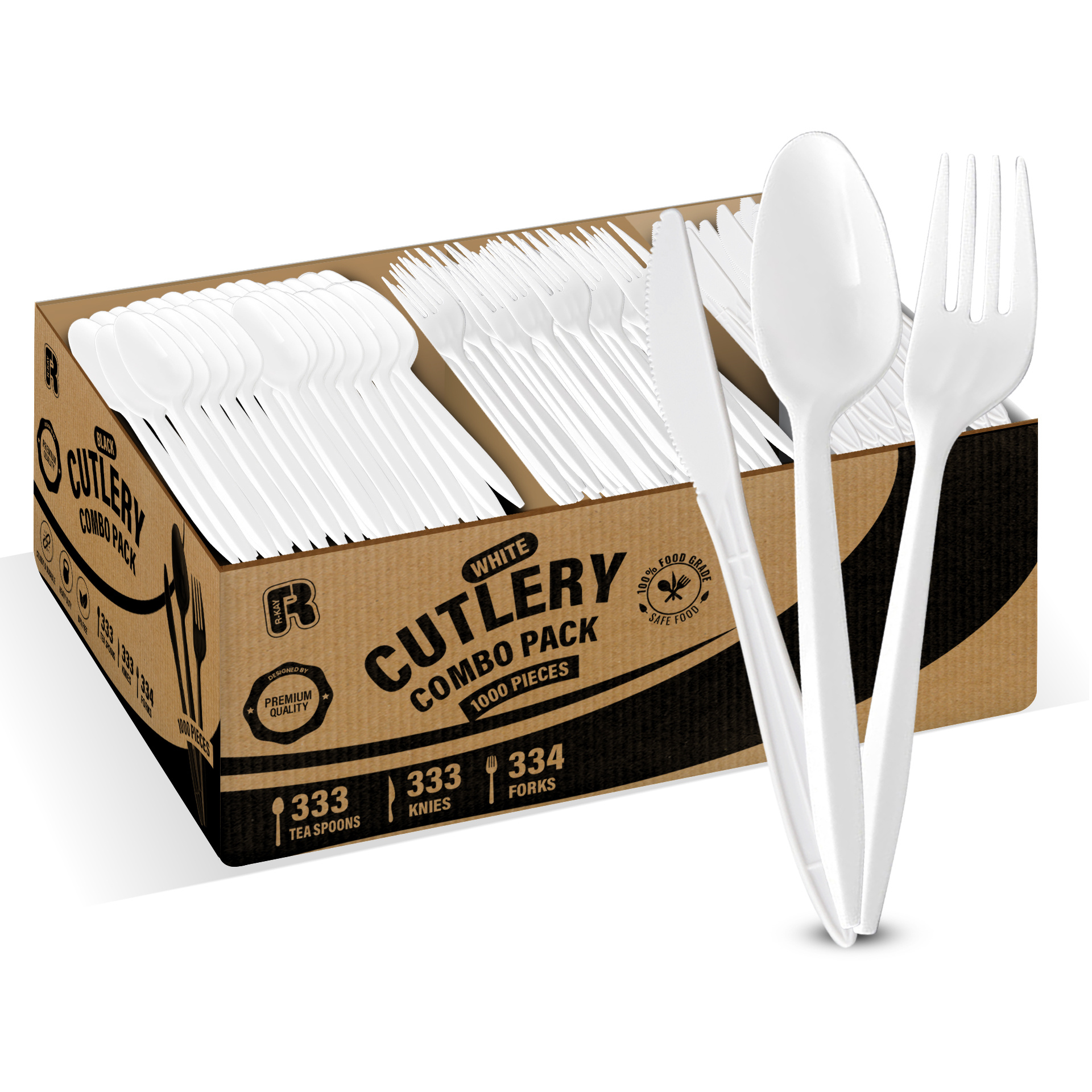 TEMU 1000 Pack White Plastic Utensils Set - 334 Plastic Forks, 333 Plastic Spoons, And 333 Plastic Knives - Medium Weight Plastic Cutlery Set