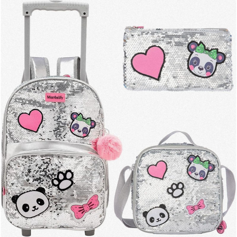 Luggage Sets Justice Panda Suitcase Justice Panda Furry Bag Black