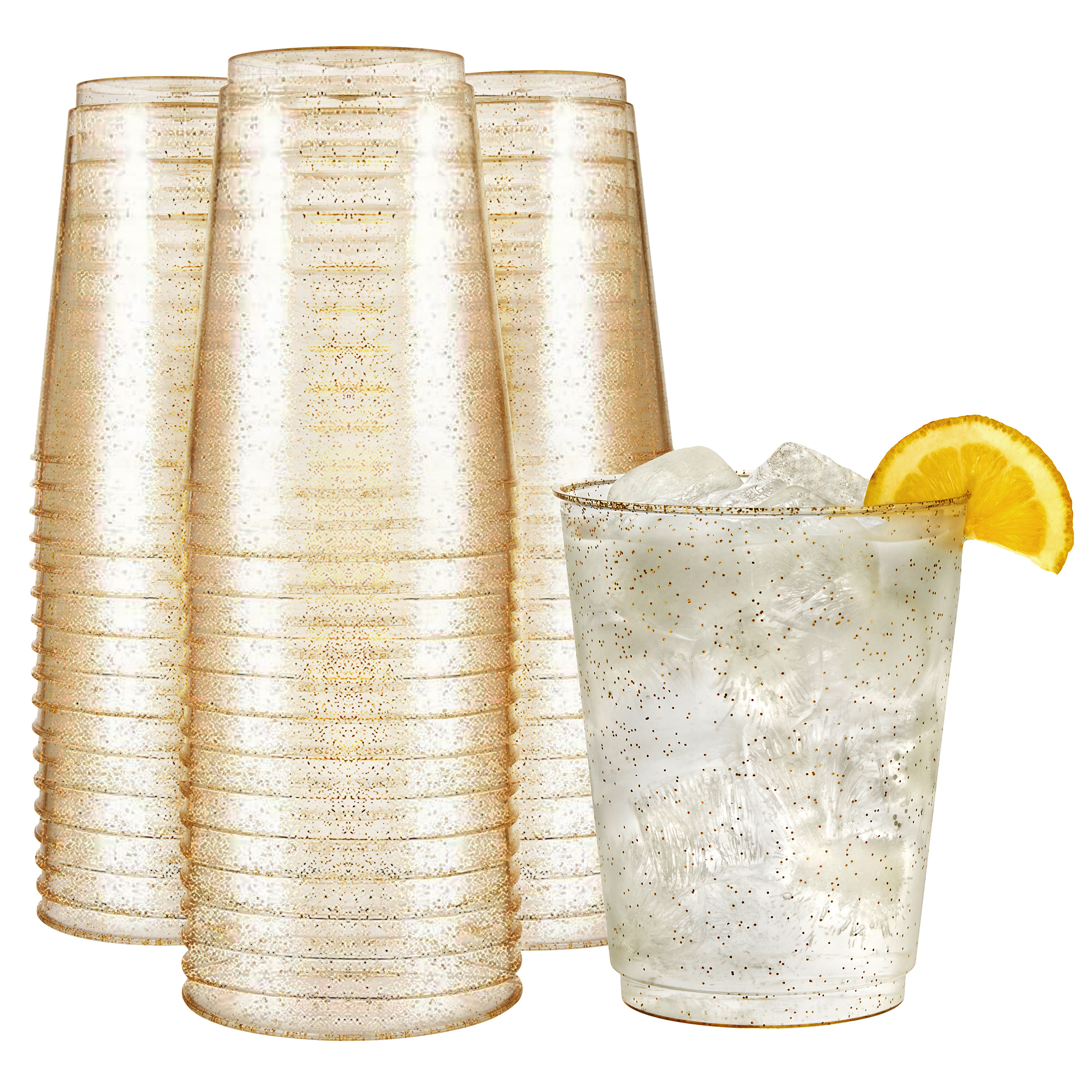TEMU 10 Oz Gold Glitter Plastic Cups For Party -50 Pack Disposable Plastic Glasses, Heavy Duty