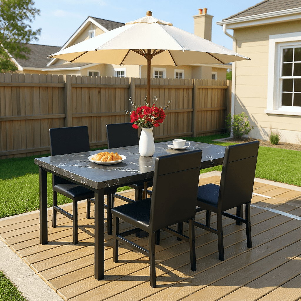 Modern Patio Dining Set for 4, 5-Piece Dining Table Set with 4 Chairs & Faux Marble Table for Small Space, Kitchen Dining Table Set with MDF Broad & Metal Frame for Patio, Dining Room, Kitchen