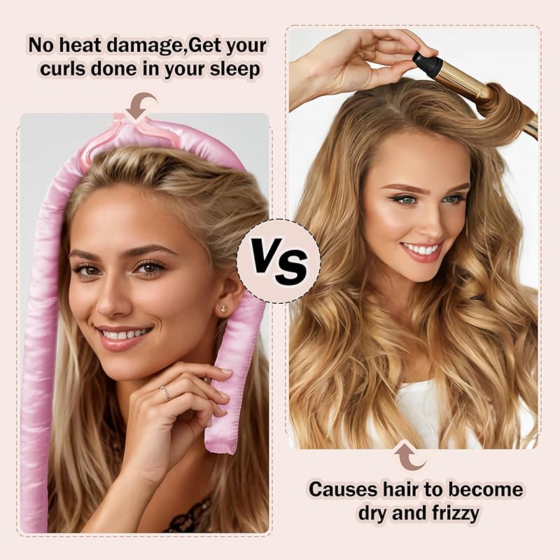 5pcsheatless hair curler blowout heatless curls overnight no Temu