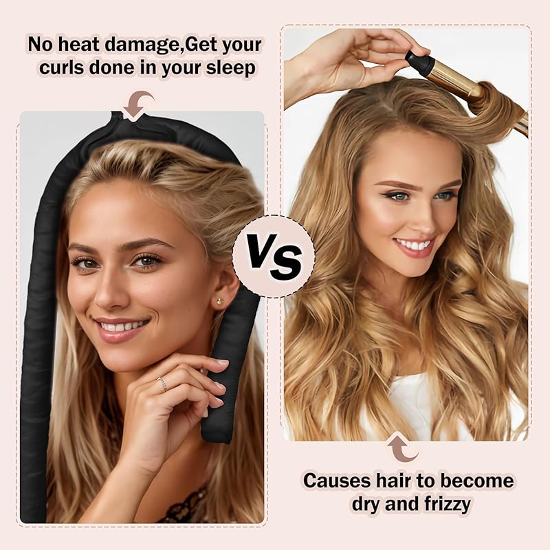 5pcsheatless hair curler blowout heatless curls overnight no Temu
