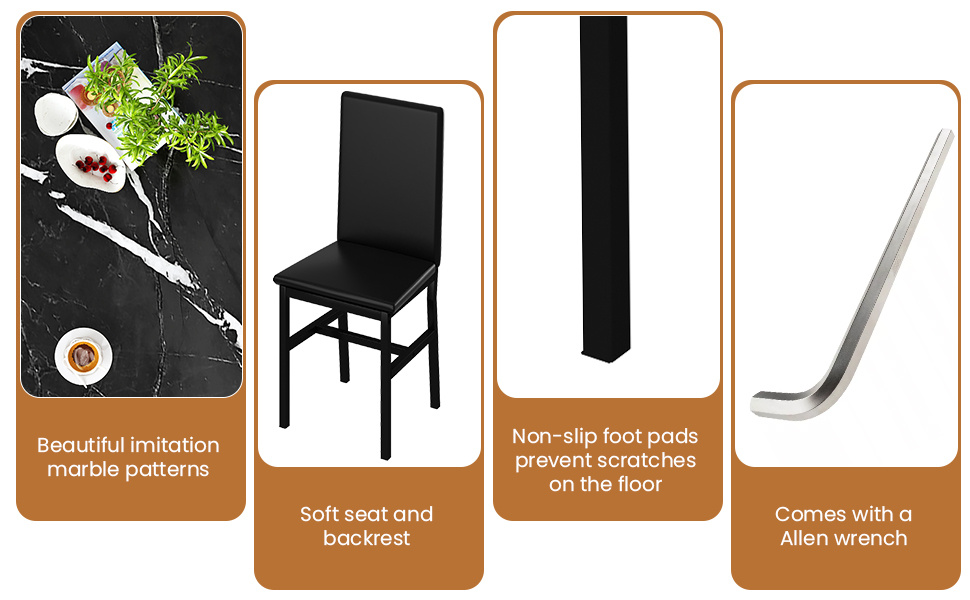 Modern Patio Dining Set for 4, 5-Piece Dining Table Set with 4 Chairs & Faux Marble Table for Small Space, Kitchen Dining Table Set with MDF Broad & Metal Frame for Patio, Dining Room, Kitchen