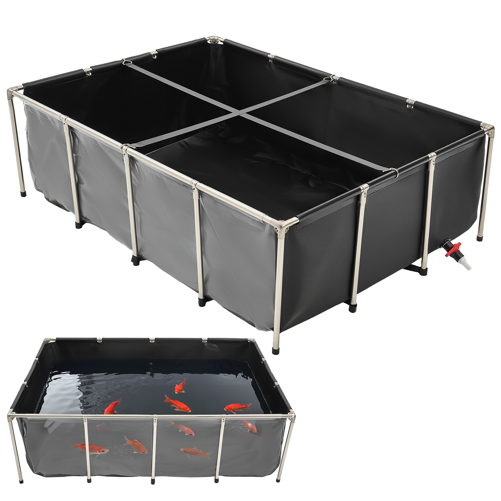 Vevor Canvas Fish Pond Above Ground Koi Tank 270 Gal/ 470 Gal With Clear Viewing Panel