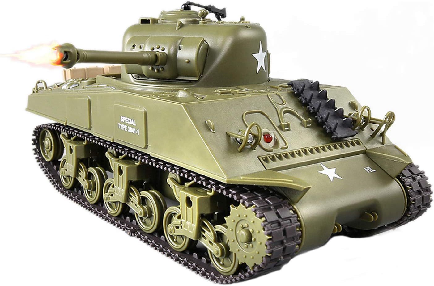Sherman M4A3 US Medium Tank RC IR Battle Panzer 1/30 Scale Model Military Vehicle w. Sound & Light