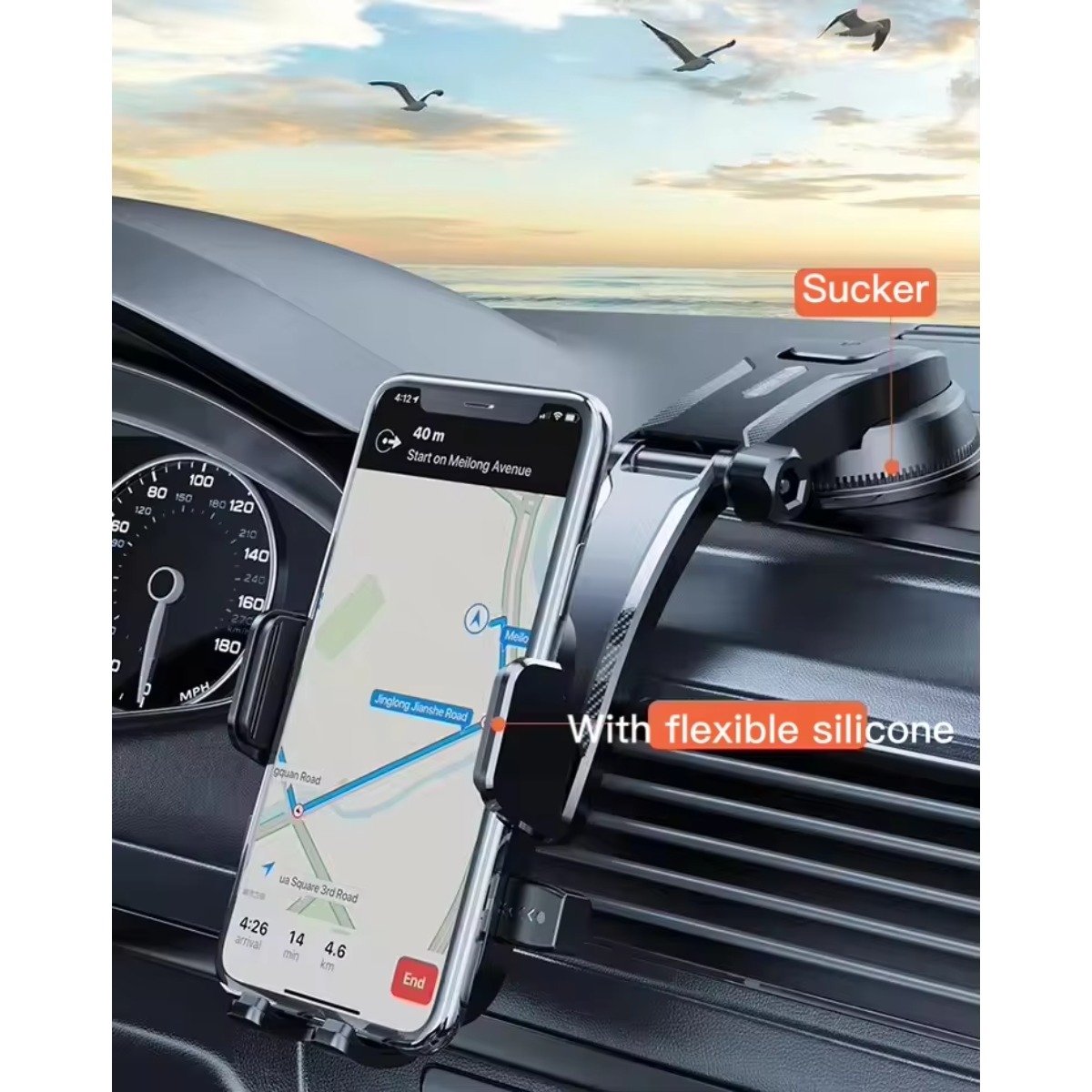 adjustable waterfall design rotating phone holder 360   air vent suction cup phone mount phone car holder Product details 1