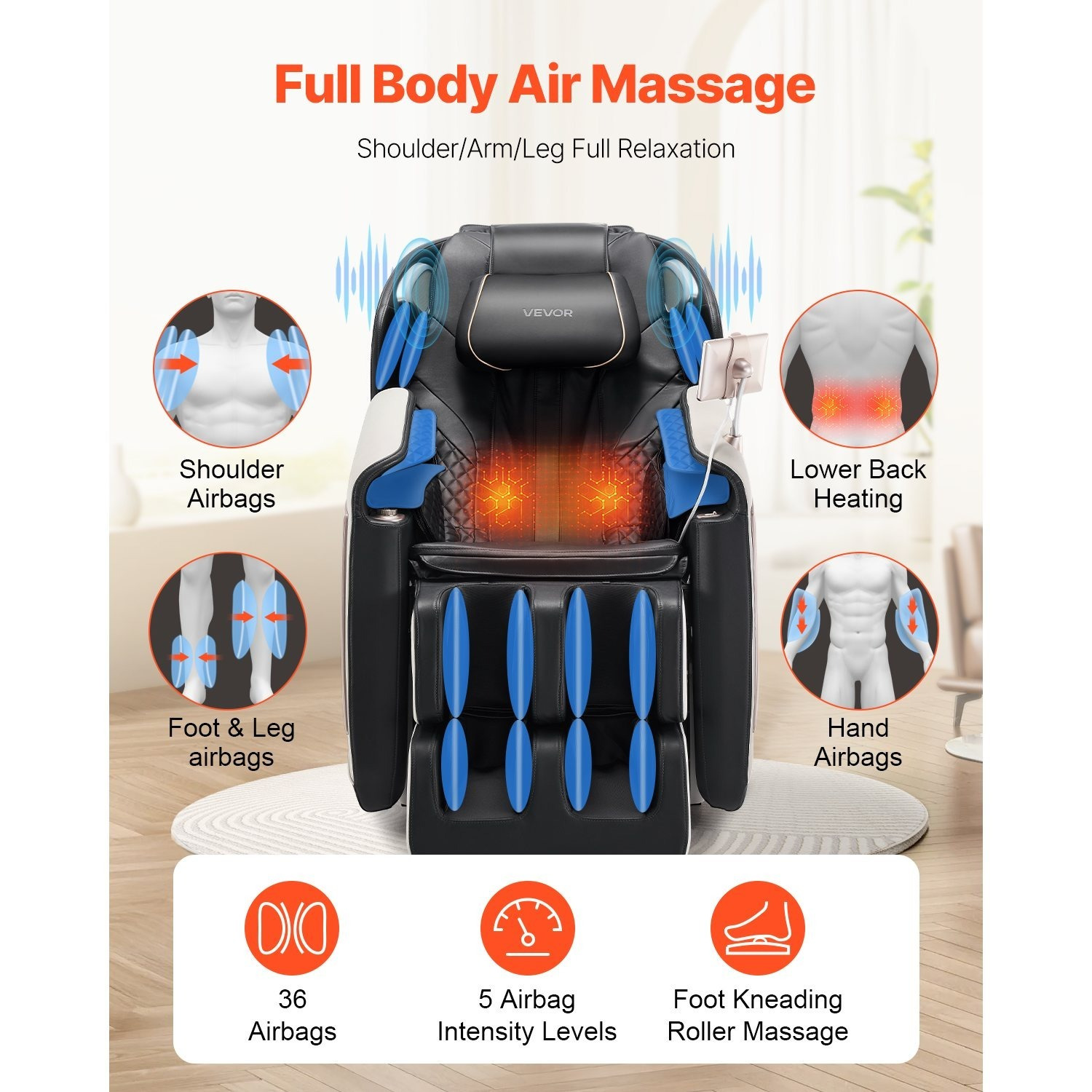 full body massage chair 3d zero gravity recliner with sl track 18 auto   heat   rollers armrest control lcd display 36   retractable  rest a perfect festival gift like christmas and thanksing day for your   family Product details 4