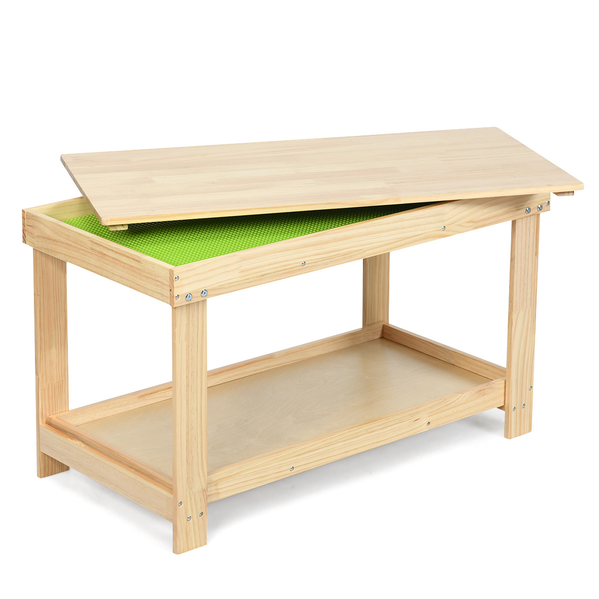 COSTWAY Solid Wood Kids Activity Play Table Block Table Multifunction W/Storage Patented