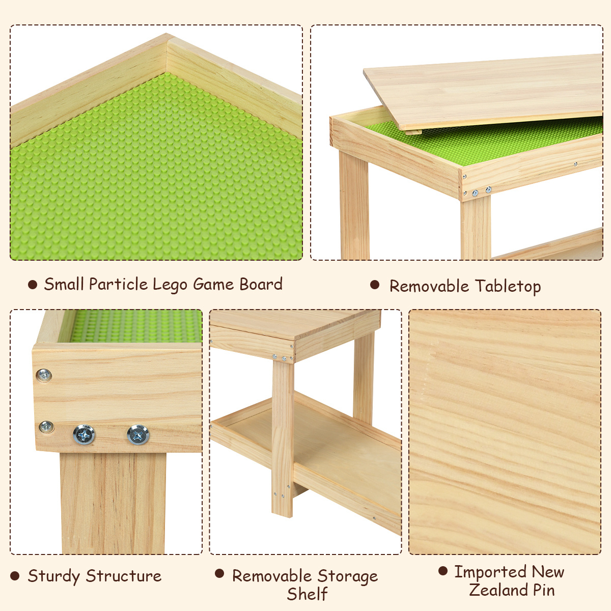 COSTWAY Solid Wood Kids Activity Play Table Block Table Multifunction W/Storage Patented