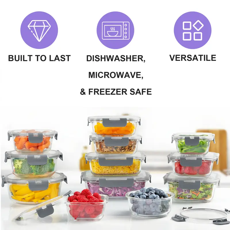 24pcs 12 lids 12 glass bowl glass food storage containers with airtight lids glass meal prep containers for lunch kitchen storage containers airtight freezer containers reusable ideal for food storage in microwave ovens refrigerators dishwashers offices schools and camping Product details 13