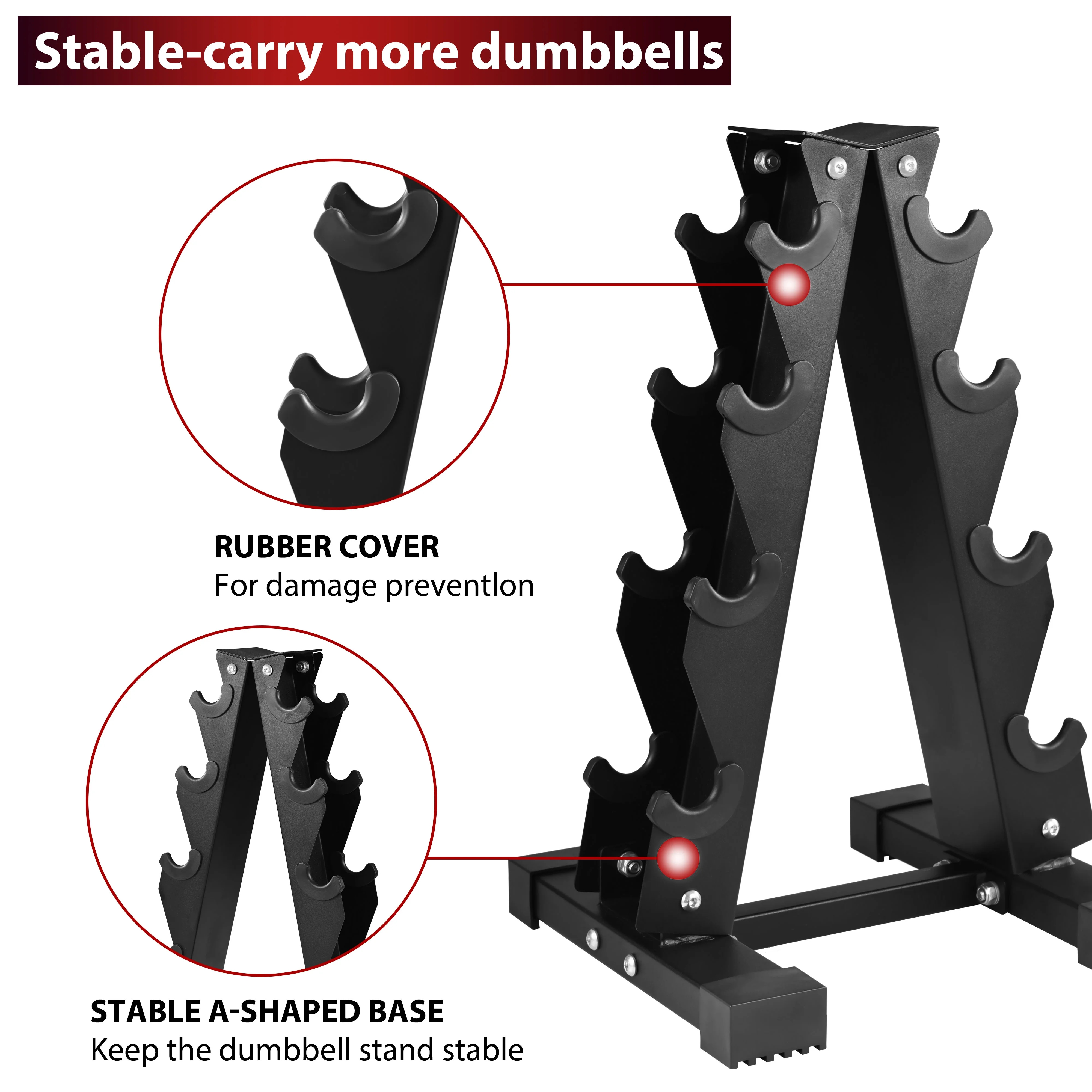 100LB Rubber Coated Hex Dumbbell Weight Set with A-Frame Rack, 5-20 lbs Pairs, A frame rack included