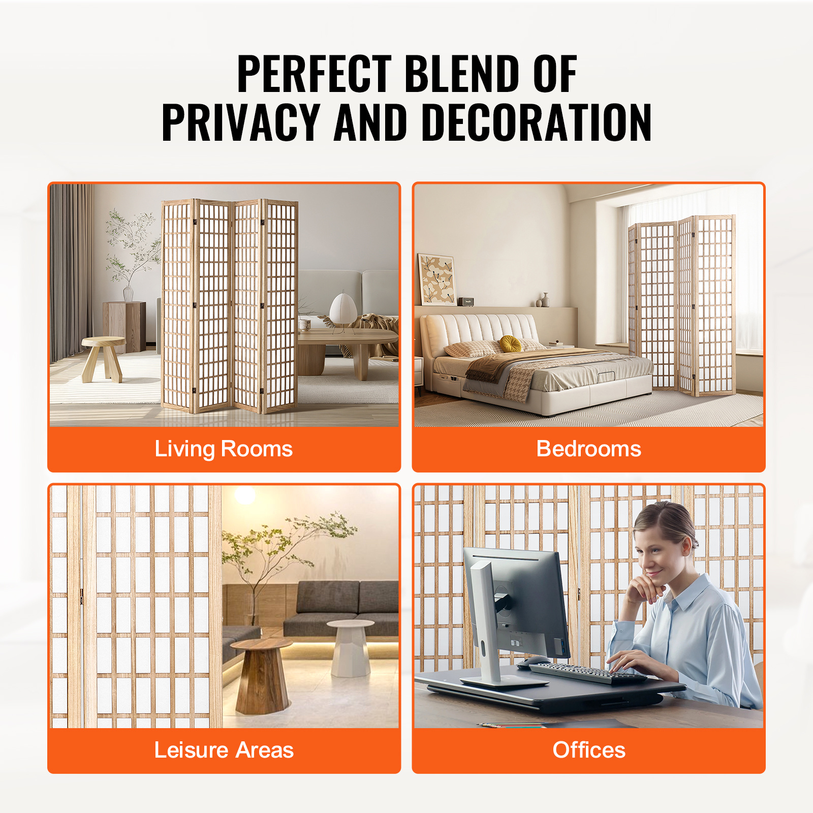 VEVOR Room Divider, 4 Panel / 6 Panel Japanese Room Divider, Folding Privacy Screen Indoor, Portable Partition Dividers and Decoration Screens, for Room Separation, Home, Office, Restaurant & Bedroom (Natural / Black)