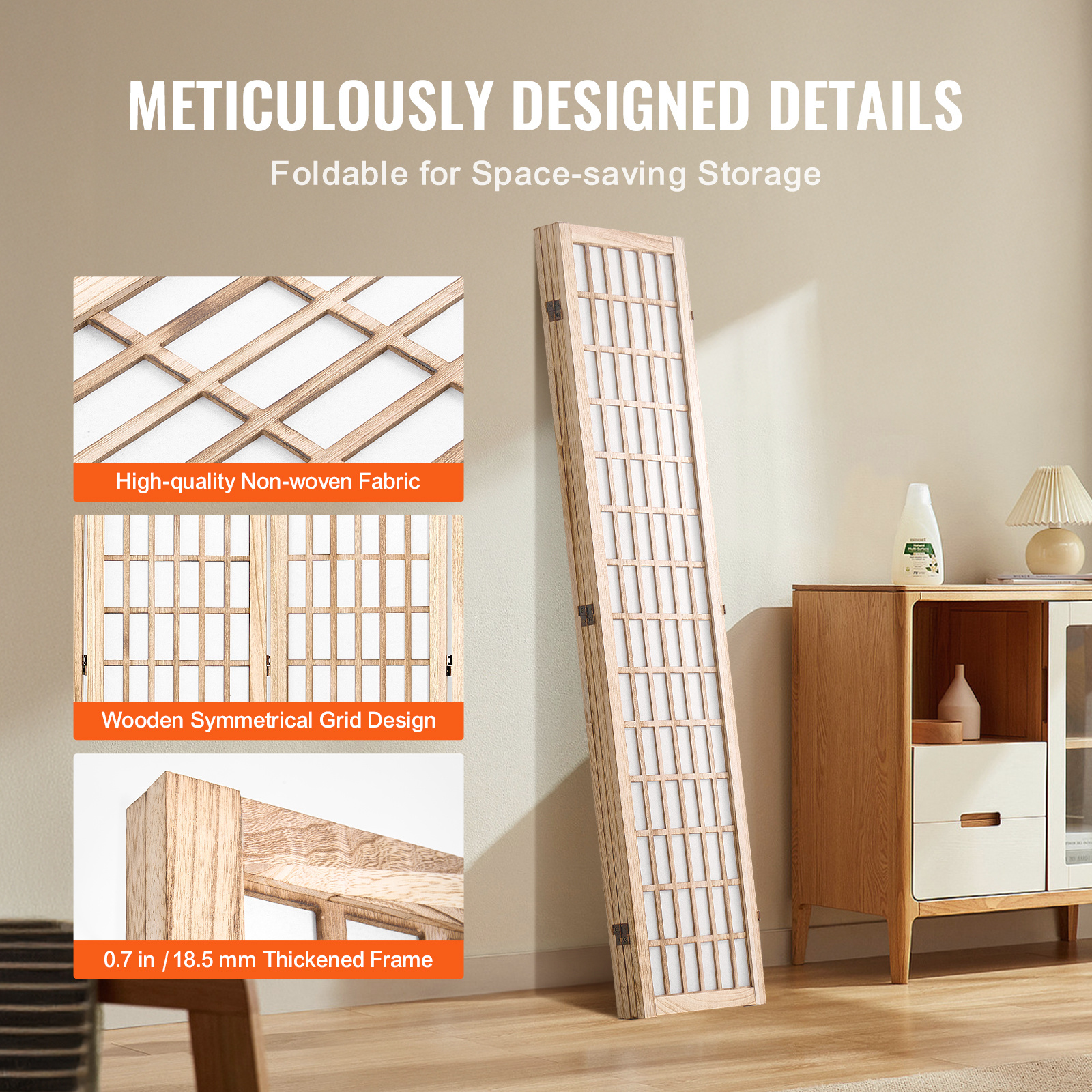 VEVOR Room Divider, 4 Panel / 6 Panel Japanese Room Divider, Folding Privacy Screen Indoor, Portable Partition Dividers and Decoration Screens, for Room Separation, Home, Office, Restaurant & Bedroom (Natural / Black)