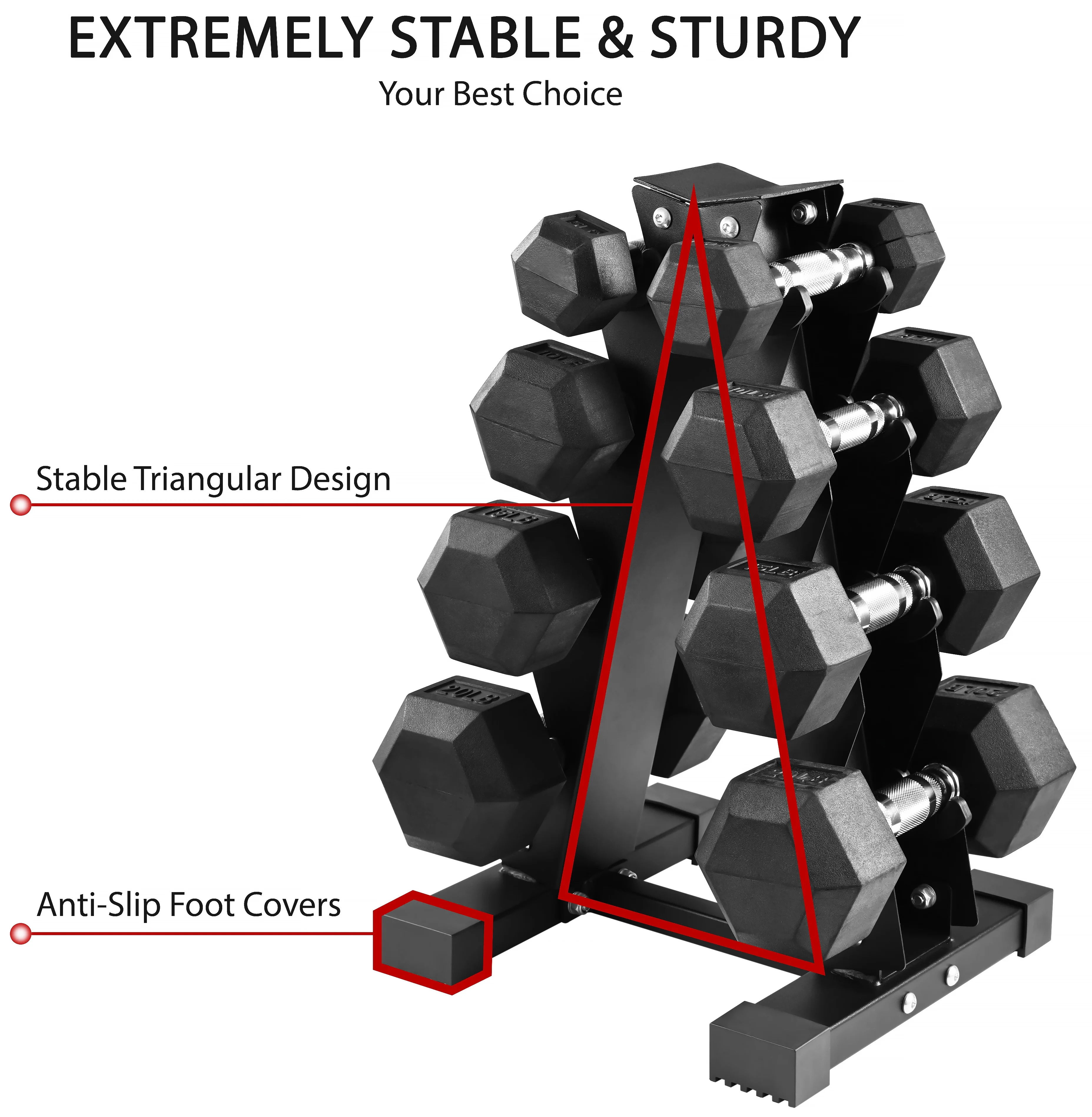 100LB Rubber Coated Hex Dumbbell Weight Set with A-Frame Rack, 5-20 lbs Pairs, A frame rack included