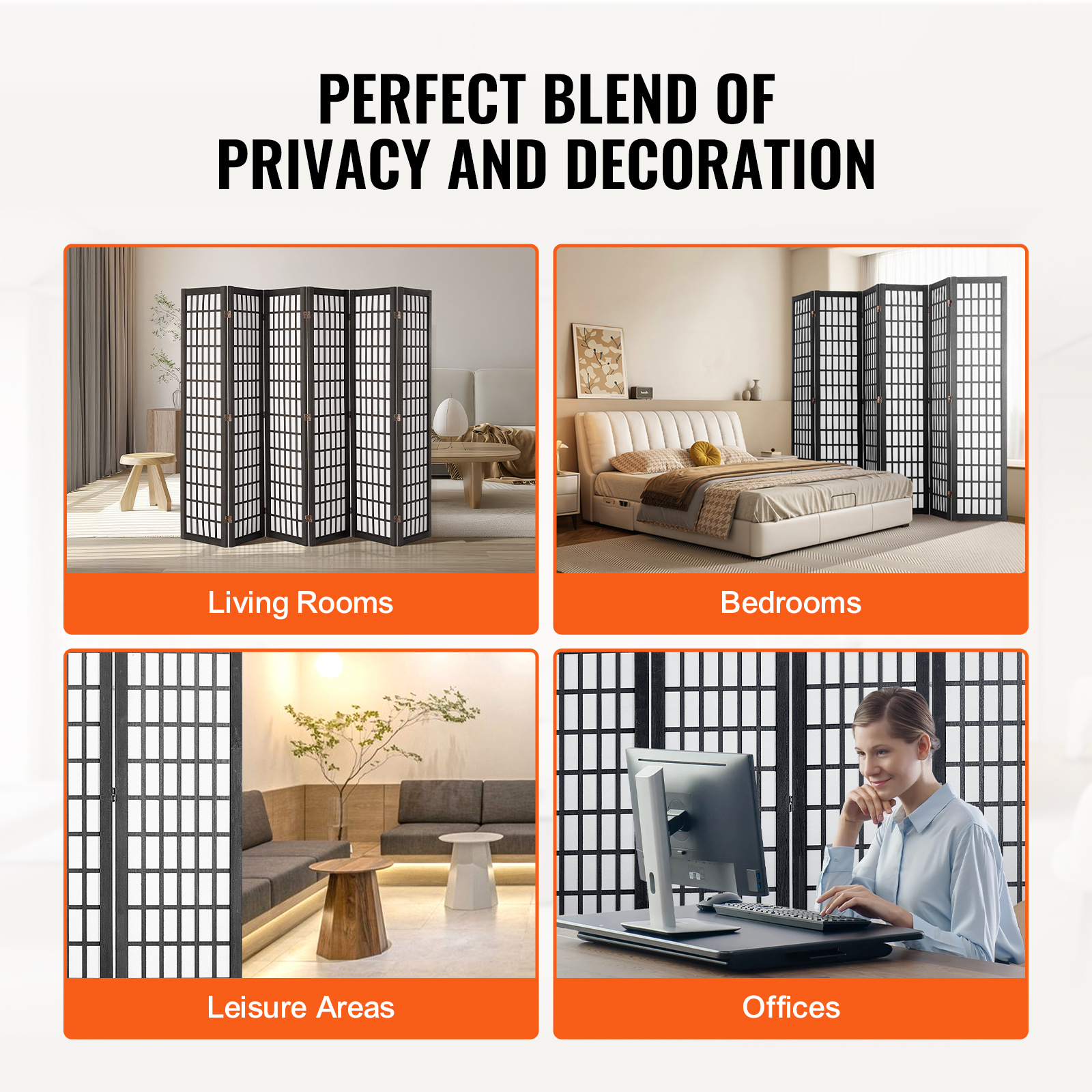 VEVOR Room Divider, 4 Panel / 6 Panel Japanese Room Divider, Folding Privacy Screen Indoor, Portable Partition Dividers and Decoration Screens, for Room Separation, Home, Office, Restaurant & Bedroom (Natural / Black)