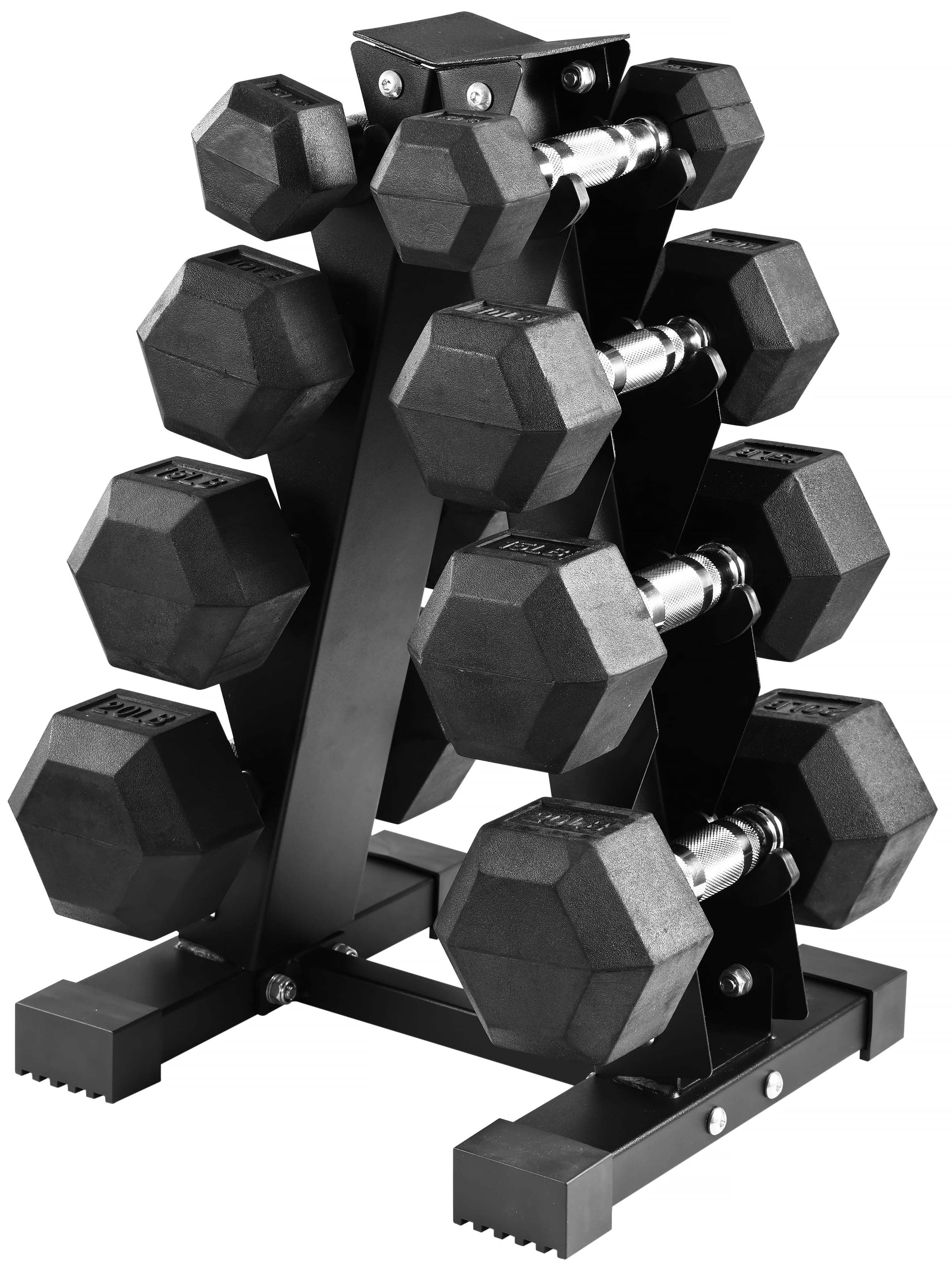 100LB Rubber Coated Hex Dumbbell Weight Set with A-Frame Rack, 5-20 lbs Pairs, A frame rack included