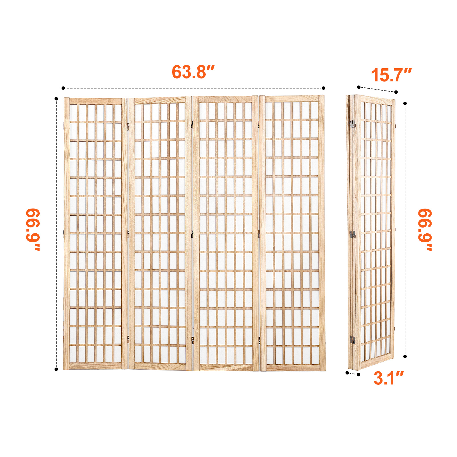 VEVOR Room Divider, 4 Panel / 6 Panel Japanese Room Divider, Folding Privacy Screen Indoor, Portable Partition Dividers and Decoration Screens, for Room Separation, Home, Office, Restaurant & Bedroom (Natural / Black)