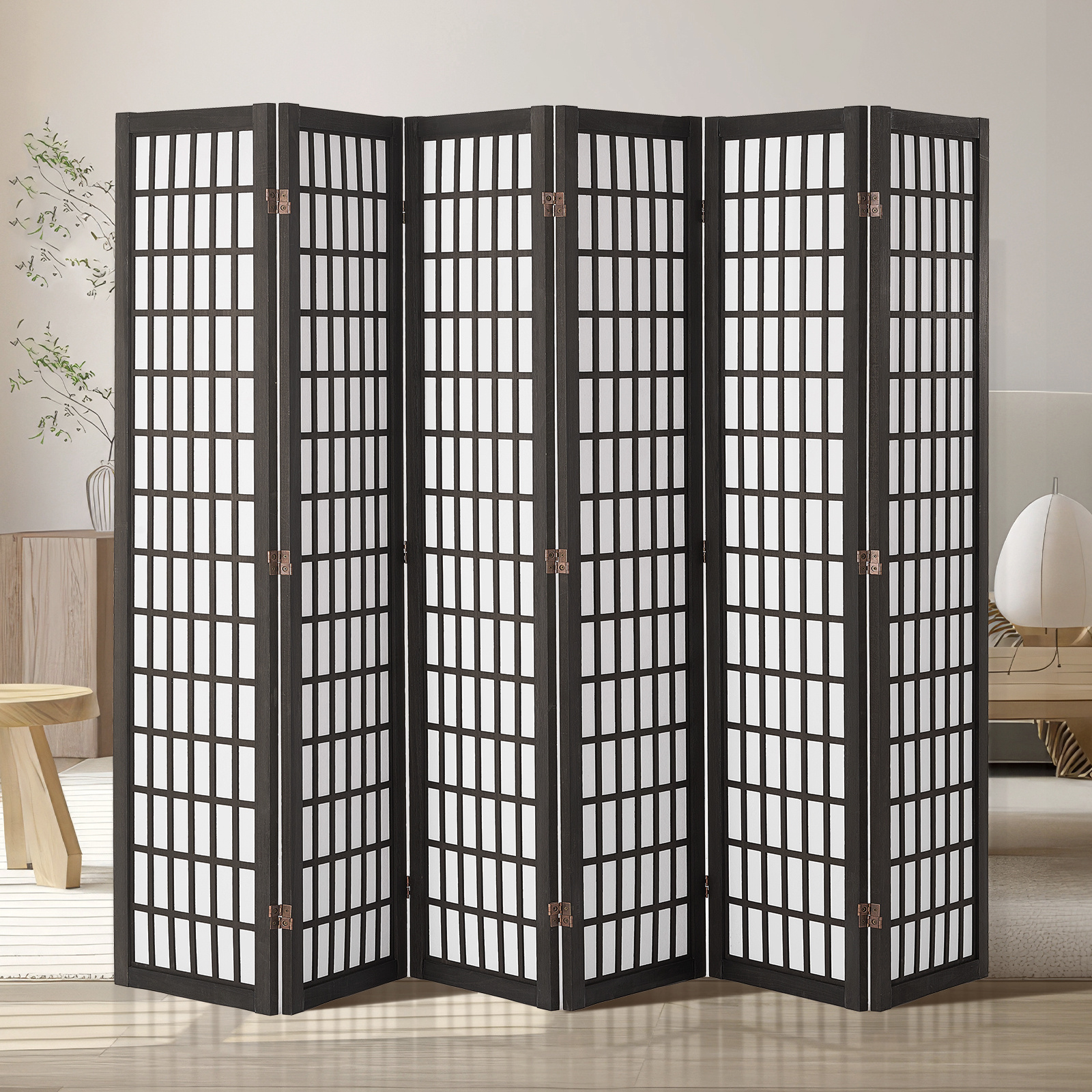 VEVOR Room Divider, 4 Panel / 6 Panel Japanese Room Divider, Folding Privacy Screen Indoor, Portable Partition Dividers and Decoration Screens, for Room Separation, Home, Office, Restaurant & Bedroom (Natural / Black)