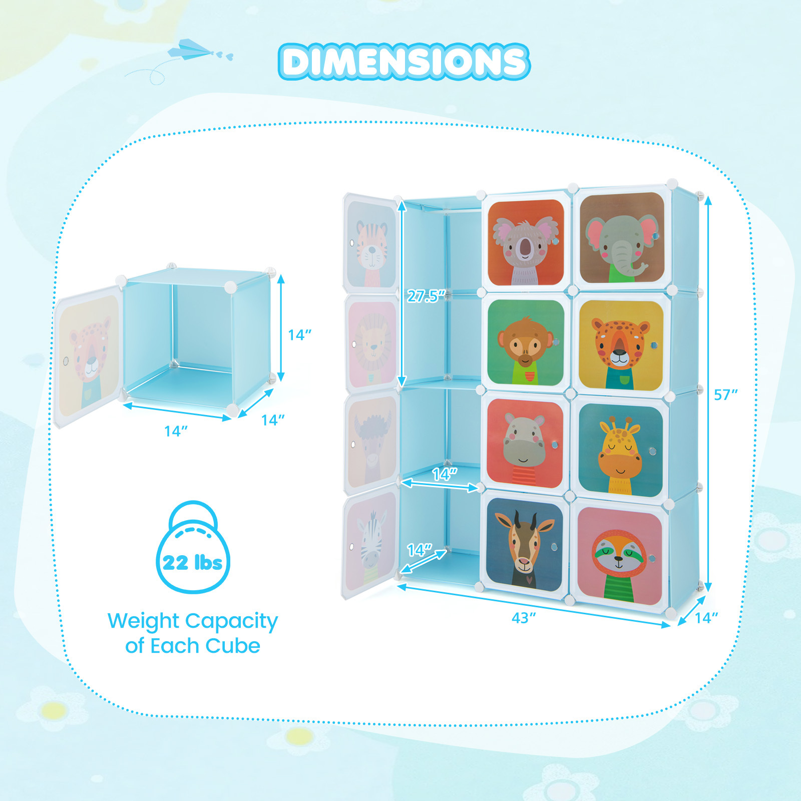 COSYWAY 12-Cube Kids Wardrobe Baby Dresser Bedroom Armoire Clothes Hanging Closet w/Door