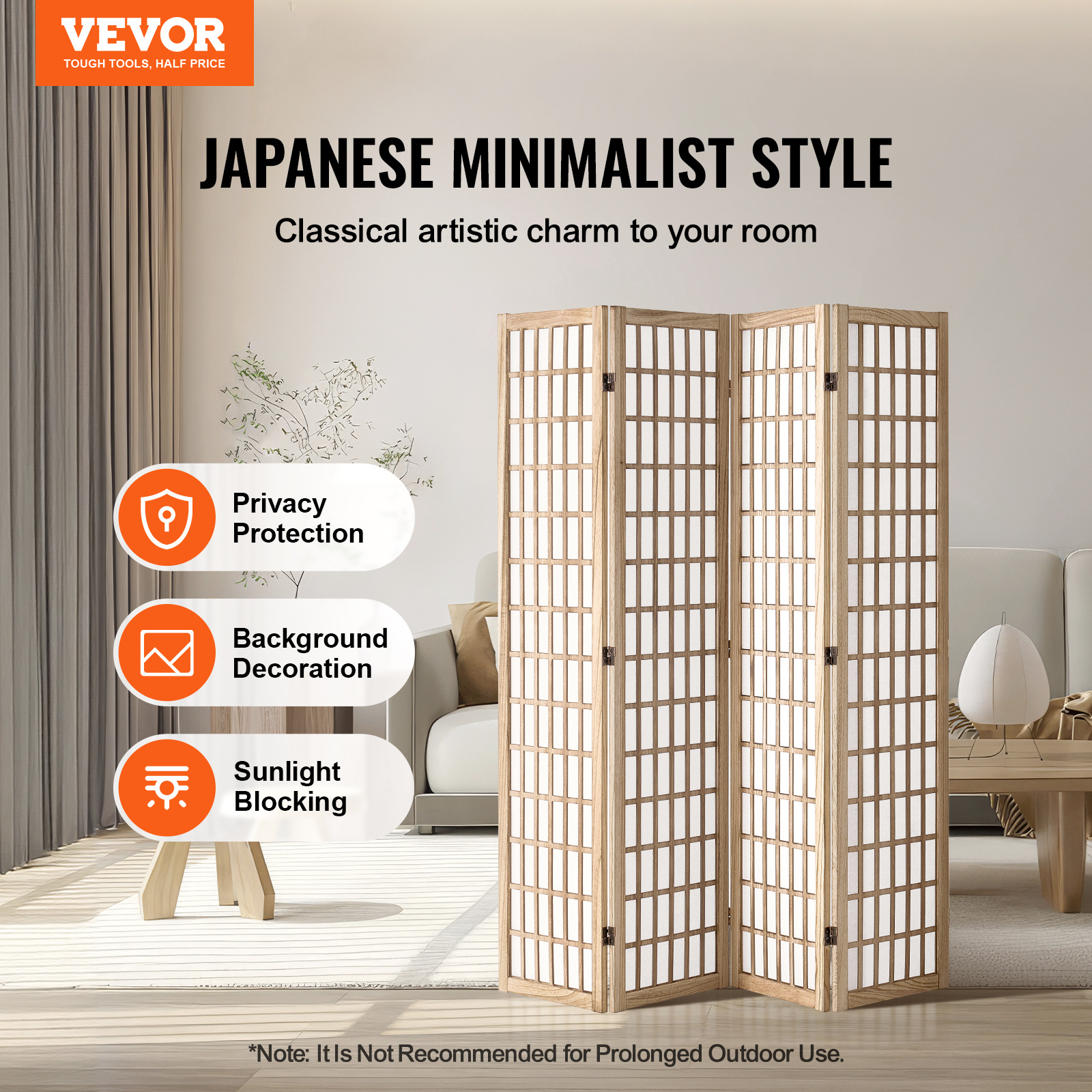 VEVOR Room Divider, 4 Panel / 6 Panel Japanese Room Divider, Folding Privacy Screen Indoor, Portable Partition Dividers and Decoration Screens, for Room Separation, Home, Office, Restaurant & Bedroom (Natural / Black)