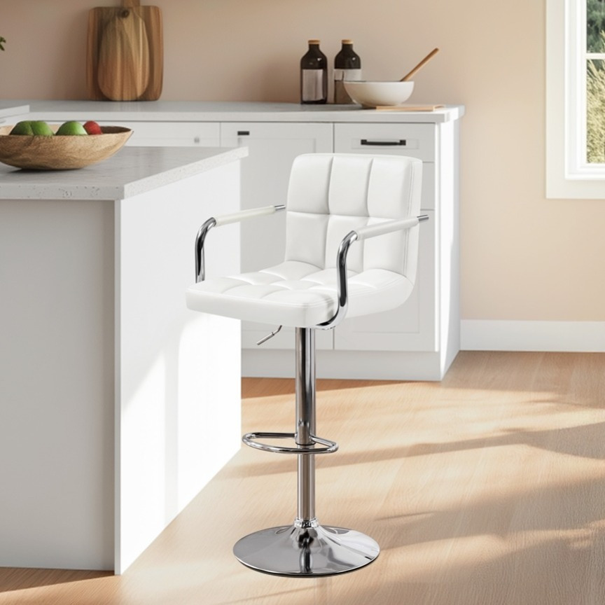 TEMU Pu Leather Bar Stool 1pcs Adjustable Swivel Bar Stool With Backrest & Footrest, Counter-height Stool For Kitchen Island, Dining Room Or Bar,