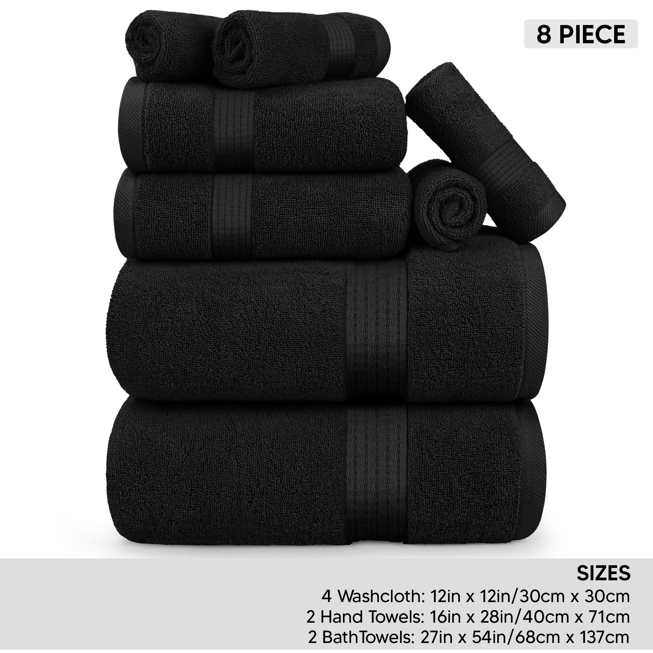 TEMU &ndash; 8-piece Premium Towel Set Of 500 Gsm: 2 Bath Towels, 2 Hand Towels & 4 Washcloths &ndash; 100% Ring-spun Cotton, , Absorbent & Quick-dry &ndash; Ideal For Bathroom, Gym & Hotel Use