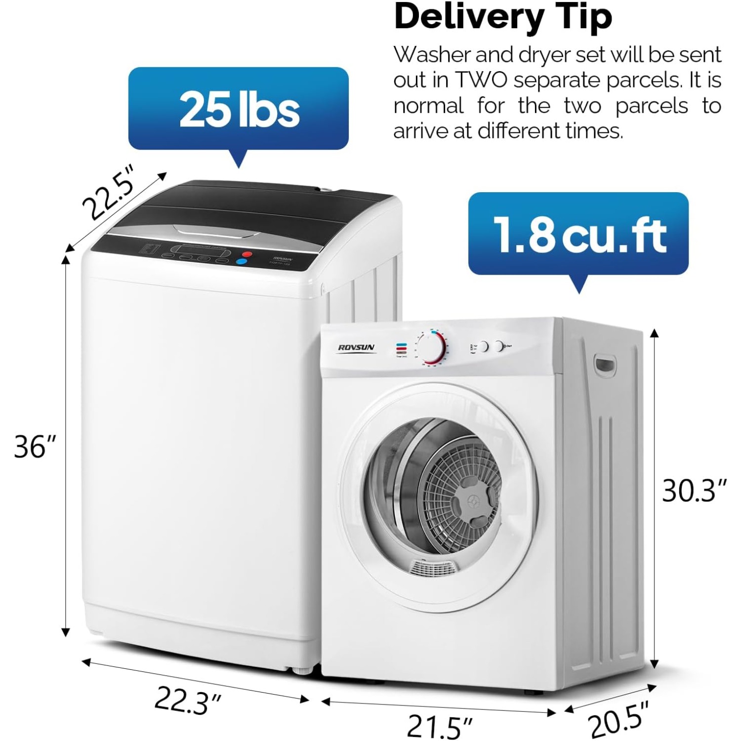 17.8LBS Washing Machine & 1.5CuFt Dryer Combo / Compact Laundry Set with Stainless Steel Tub / Smart Control, Quick Wash/Dry, Noise-Free /Apartment, Dorm, RV, Home Ideal for Small Spaces