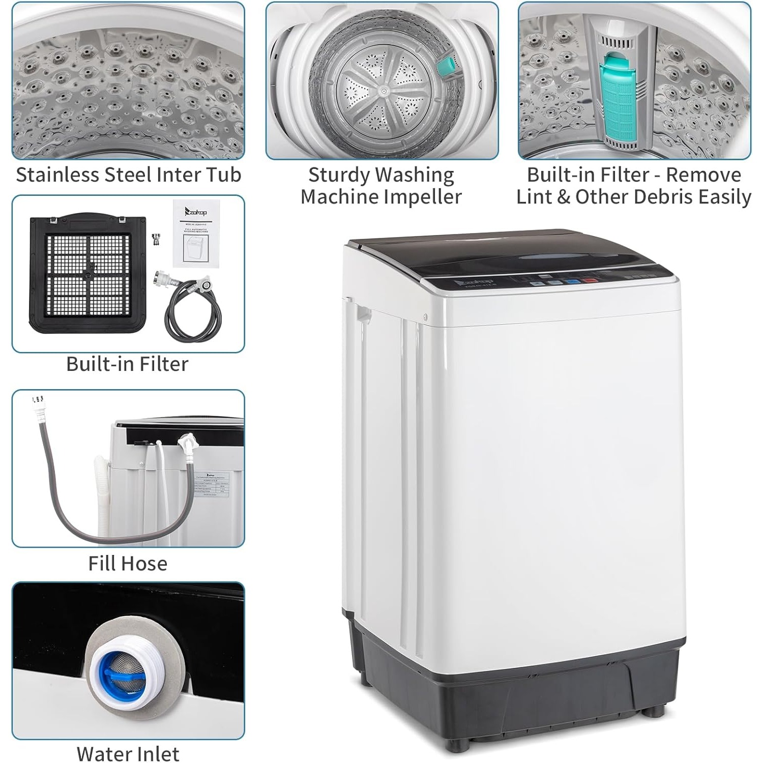 17.8LBS Washing Machine & 1.5CuFt Dryer Combo / Compact Laundry Set with Stainless Steel Tub / Smart Control, Quick Wash/Dry, Noise-Free /Apartment, Dorm, RV, Home Ideal for Small Spaces