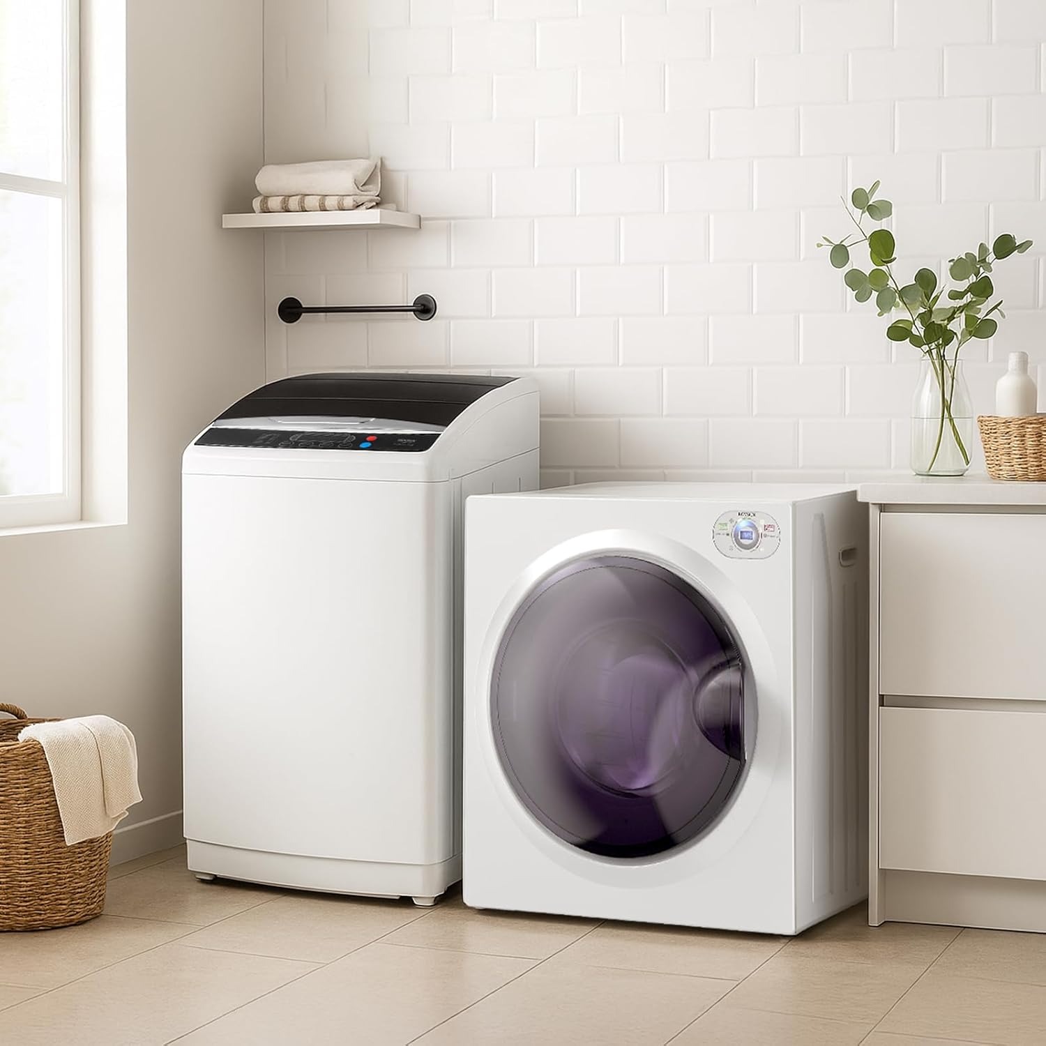 17.8LBS Washing Machine & 1.5CuFt Dryer Combo / Compact Laundry Set with Stainless Steel Tub / Smart Control, Quick Wash/Dry, Noise-Free /Apartment, Dorm, RV, Home Ideal for Small Spaces