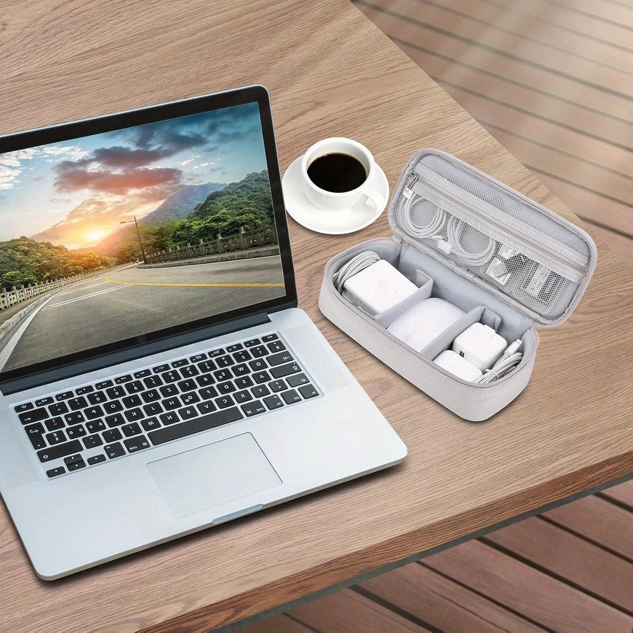 TEMU Light Gray Travel Electronics Organizer - Double-layer Durable Nylon Material With Padded Compartments, Multiple-sized Pockets, And Elastic